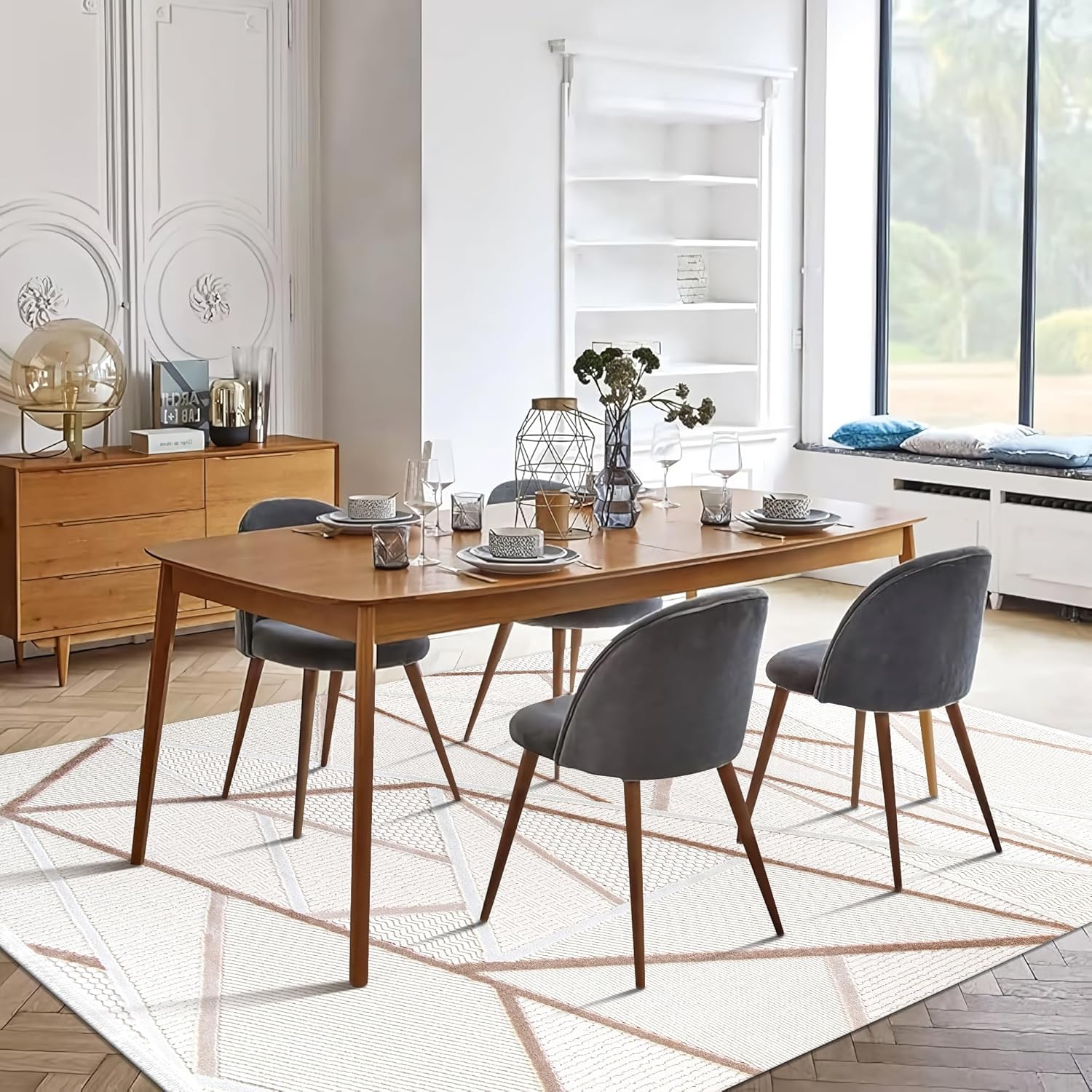 Area Rug for Living Room β Soft & Durable Carpet for Bedroom, Kitchen & Hallway β Easy to Clean, Pet & Kid Friendly Geometric Beige & Cream Rug (CREAM 2, 160X230)