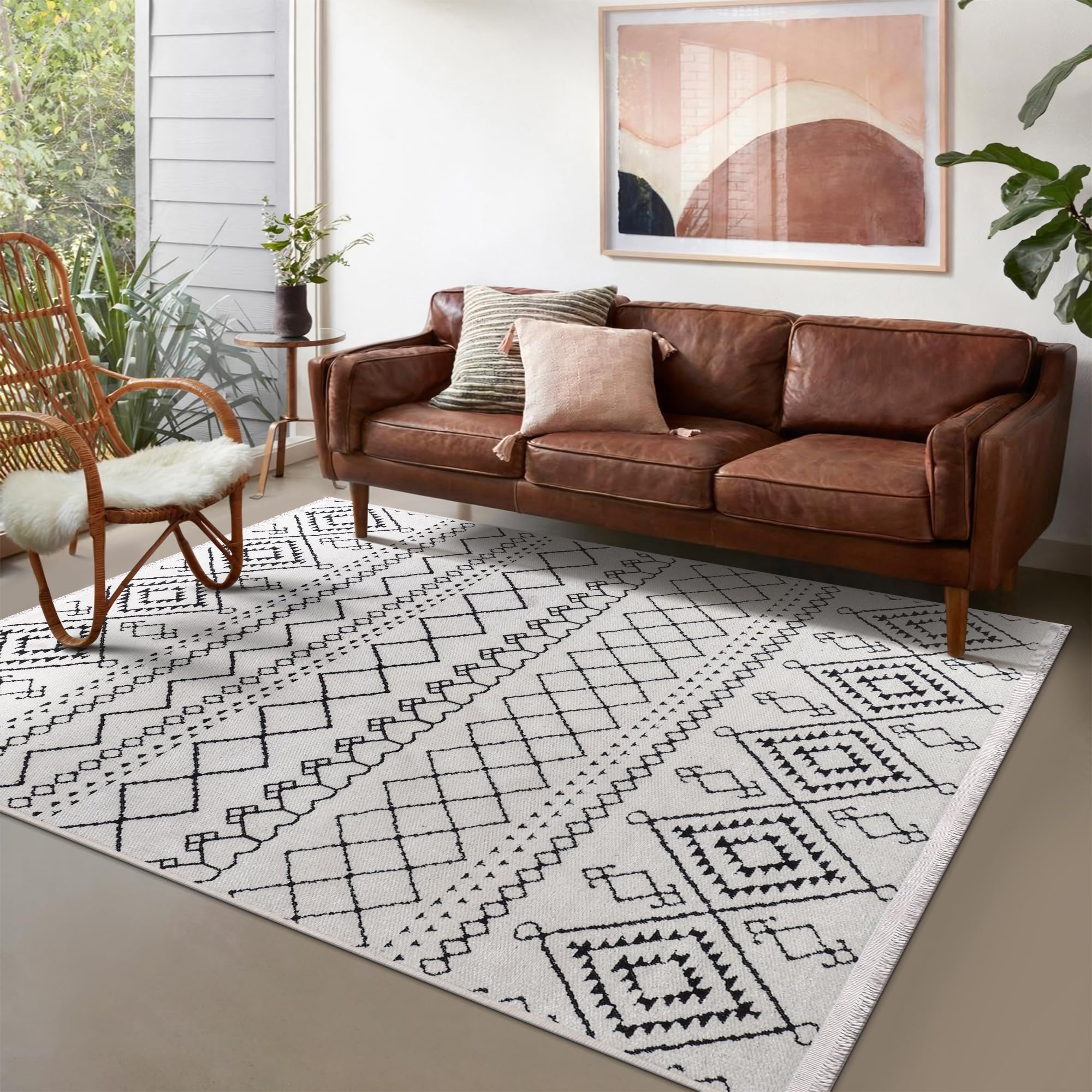 Rugs Living Room - Machine Washable Rug, Low Pile Non-Slip Area Rug - Area Rugs for Livingroom Bedroom Kitchen - Pet Friendly Carpet, Modern Room Decor (Red, 120X180)