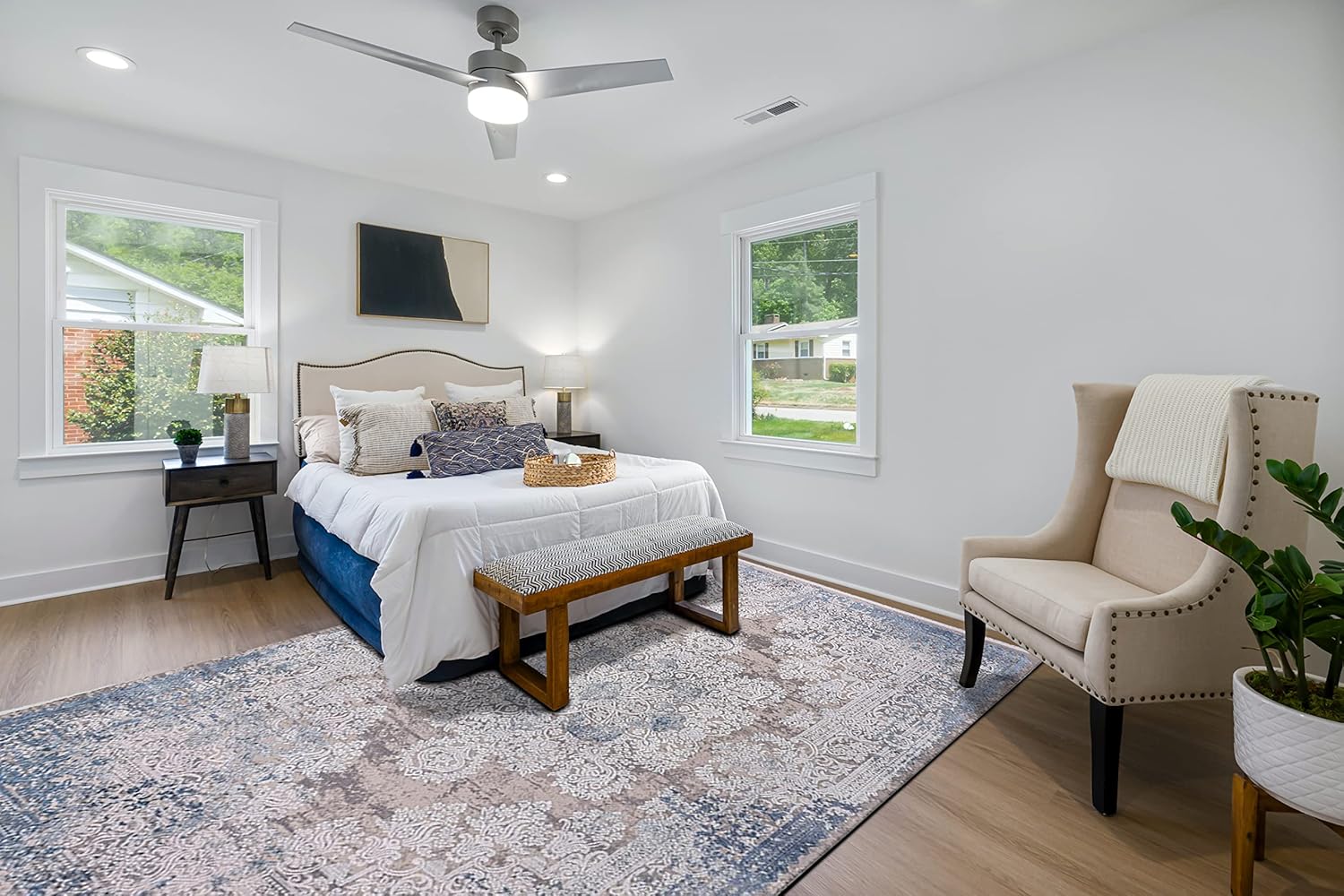 Area Rugs For Living Room, Bedroom, Dining Room, Kitchen | Oriental Design Carpet | Acrylic Rug | Soft Medium Pile | Stain Resistant | 160 X 230 CM (CREAM BLUE GOLD)