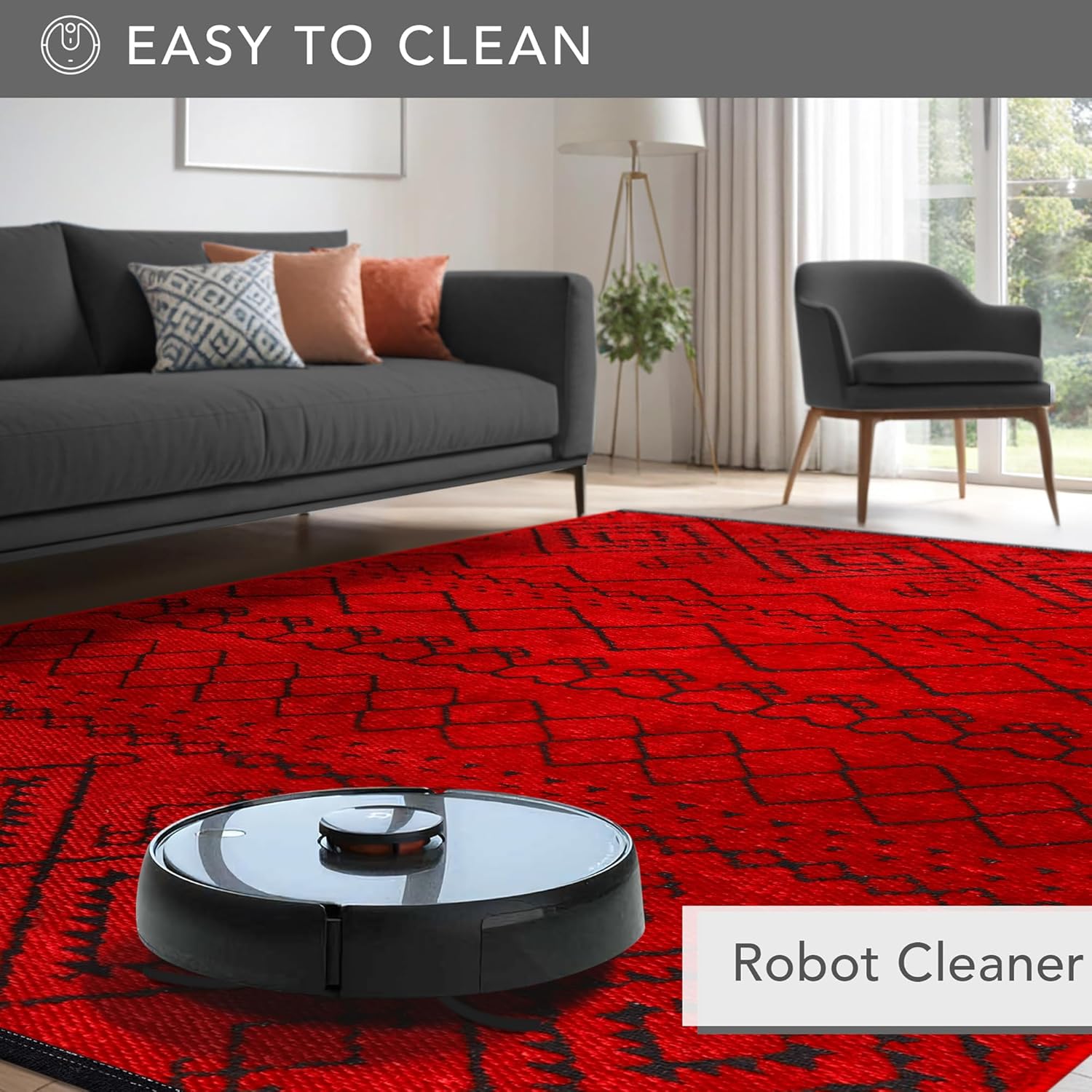 Rugs Living Room - Machine Washable Rug, Low Pile Non-Slip Area Rug - Area Rugs for Livingroom Bedroom Kitchen - Pet Friendly Carpet, Modern Room Decor (Red, 120X180)