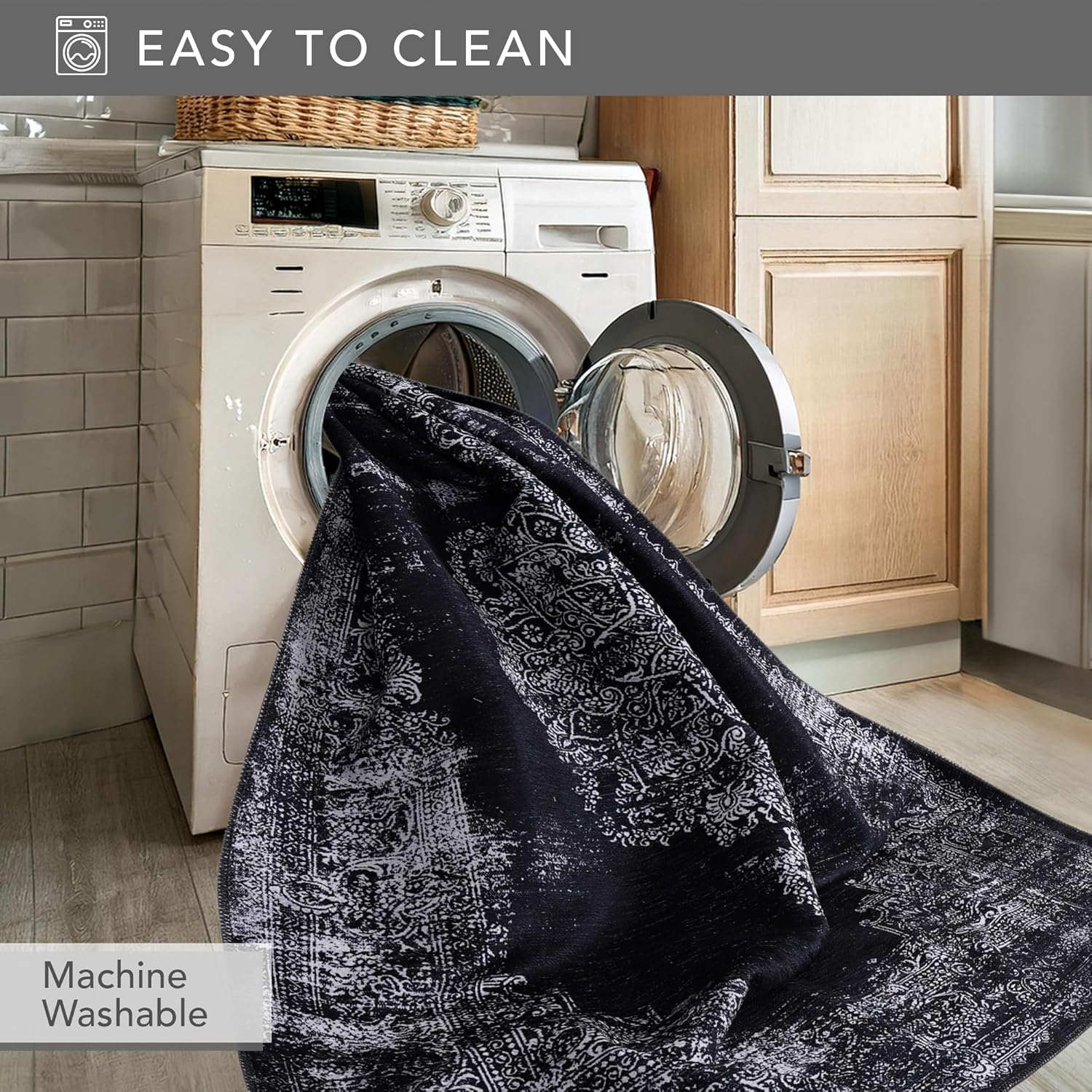 Netline Home Rugs Depot Kilim Black and Gray Medallion Washable Rug Design 1319