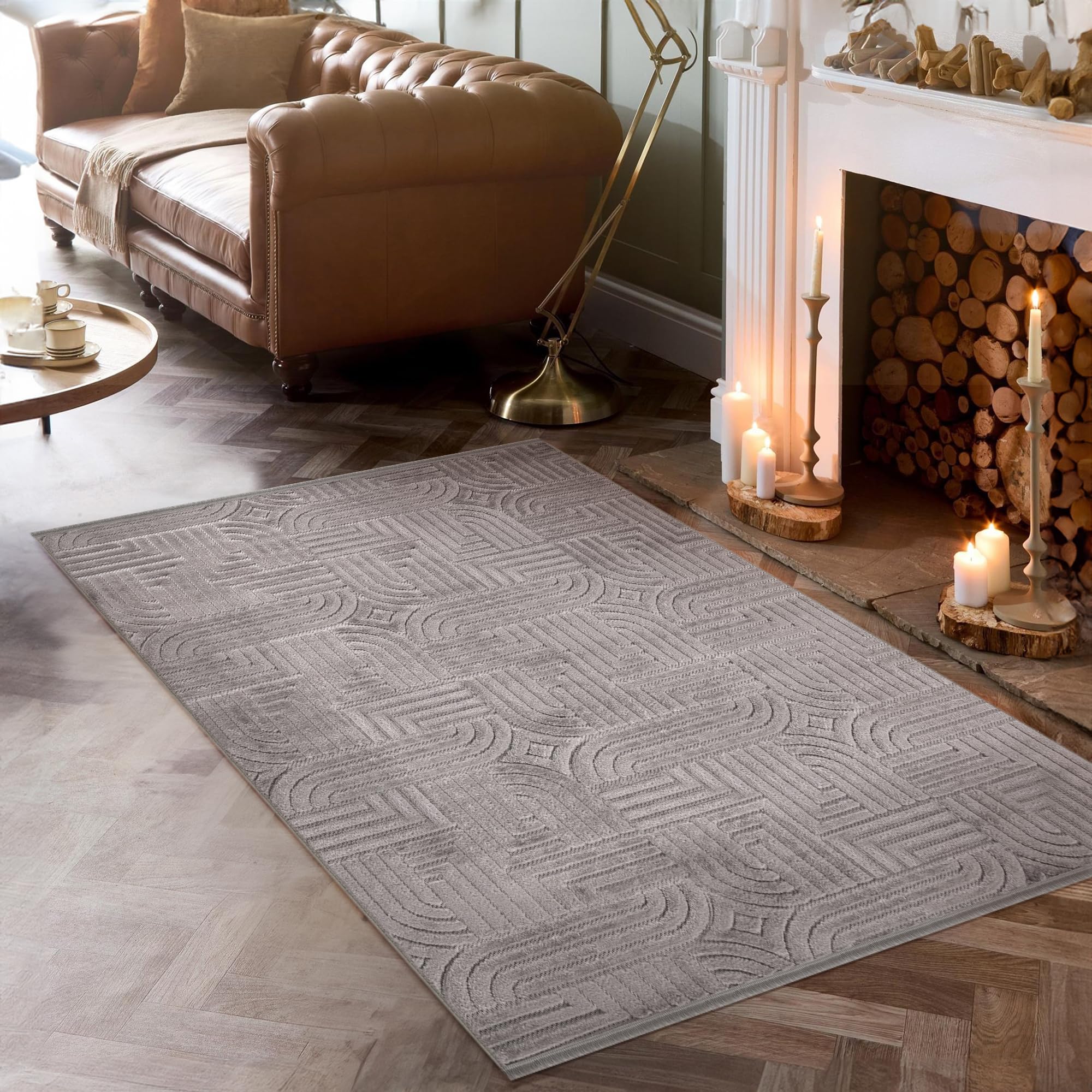 Area Rug for Living Room β Modern Textured Polypropylene Carpet | Non-Shedding, Medium Pile Geometric Rug for Bedroom, Dining Room & Home Decor (TAUPE, 120X180)