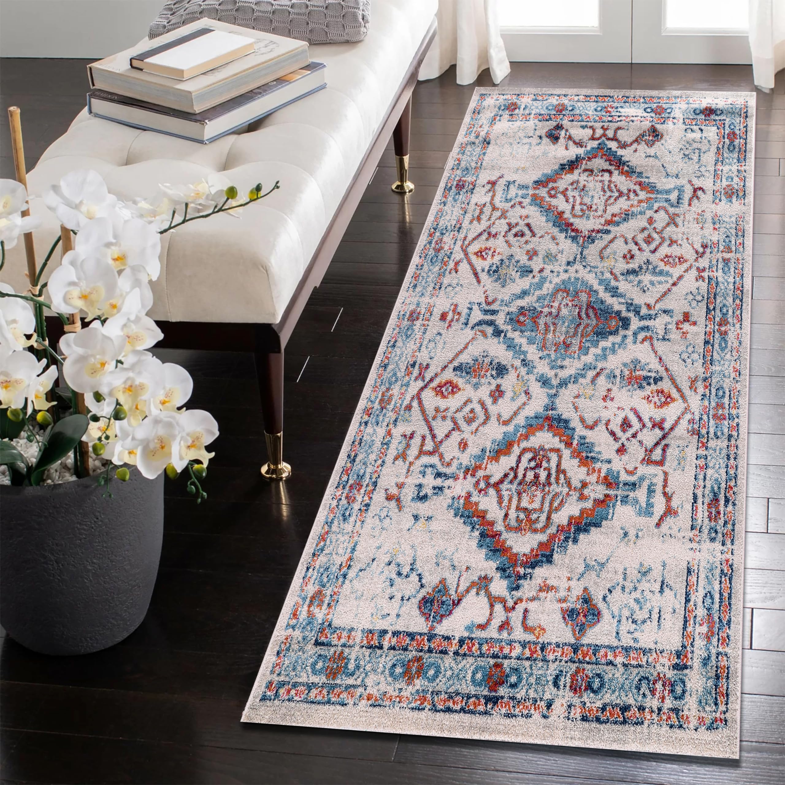Area Rugs For Living Room, Bedroom, Kitchen, Dining Room | Oriental Design Carpet | Soft Medium Pile | Traditional Vintage Rug | Stain Resistant (Cream Blue, 160X230 CM)