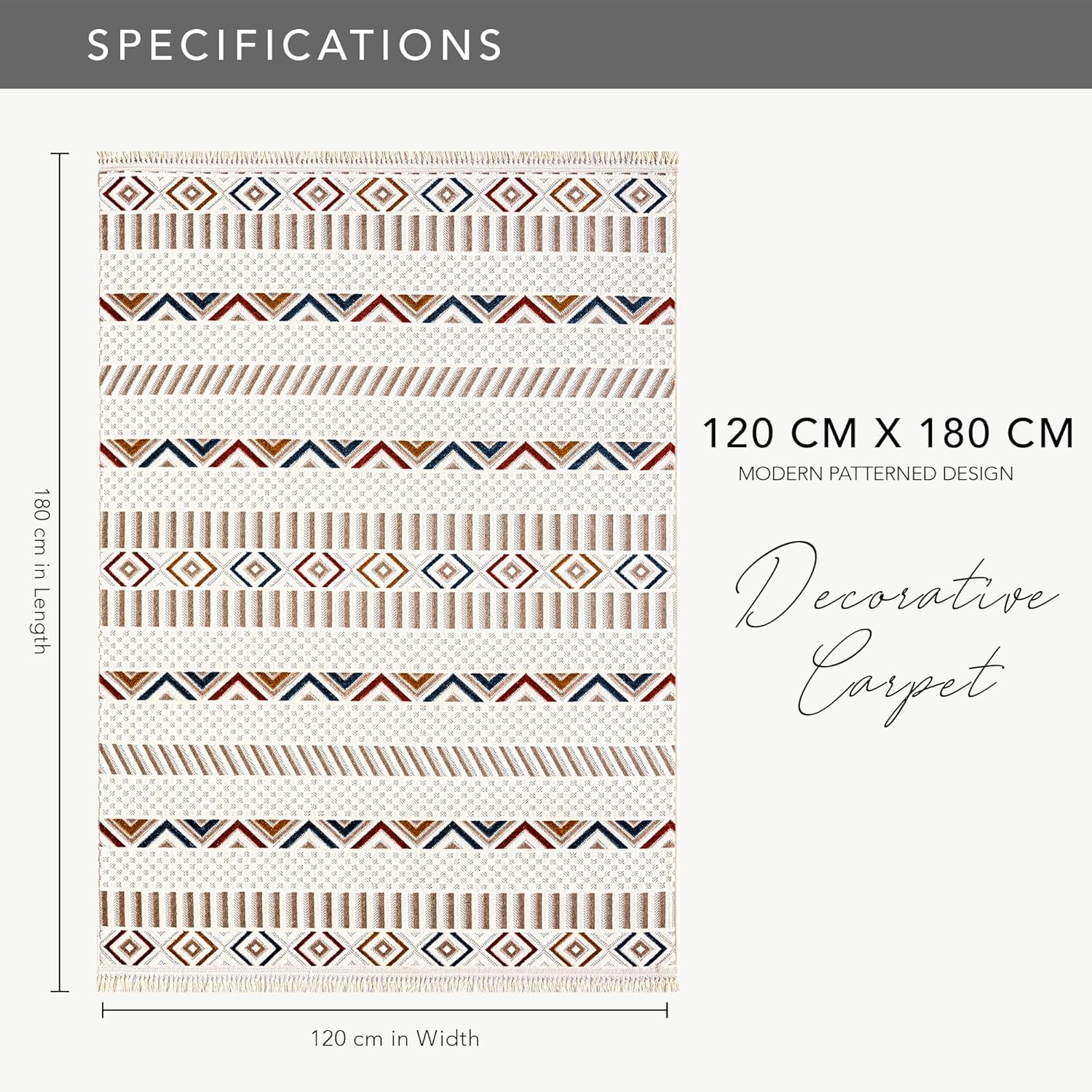 Area Rug for Living Room, Bedroom & Hallway β Soft & Durable Low Pile Area Rugs β Bohemian, Aztec & Boho Style β Pet & Kid-Friendly, Ideal for High-Traffic Areas (BEIGE, 120X180)