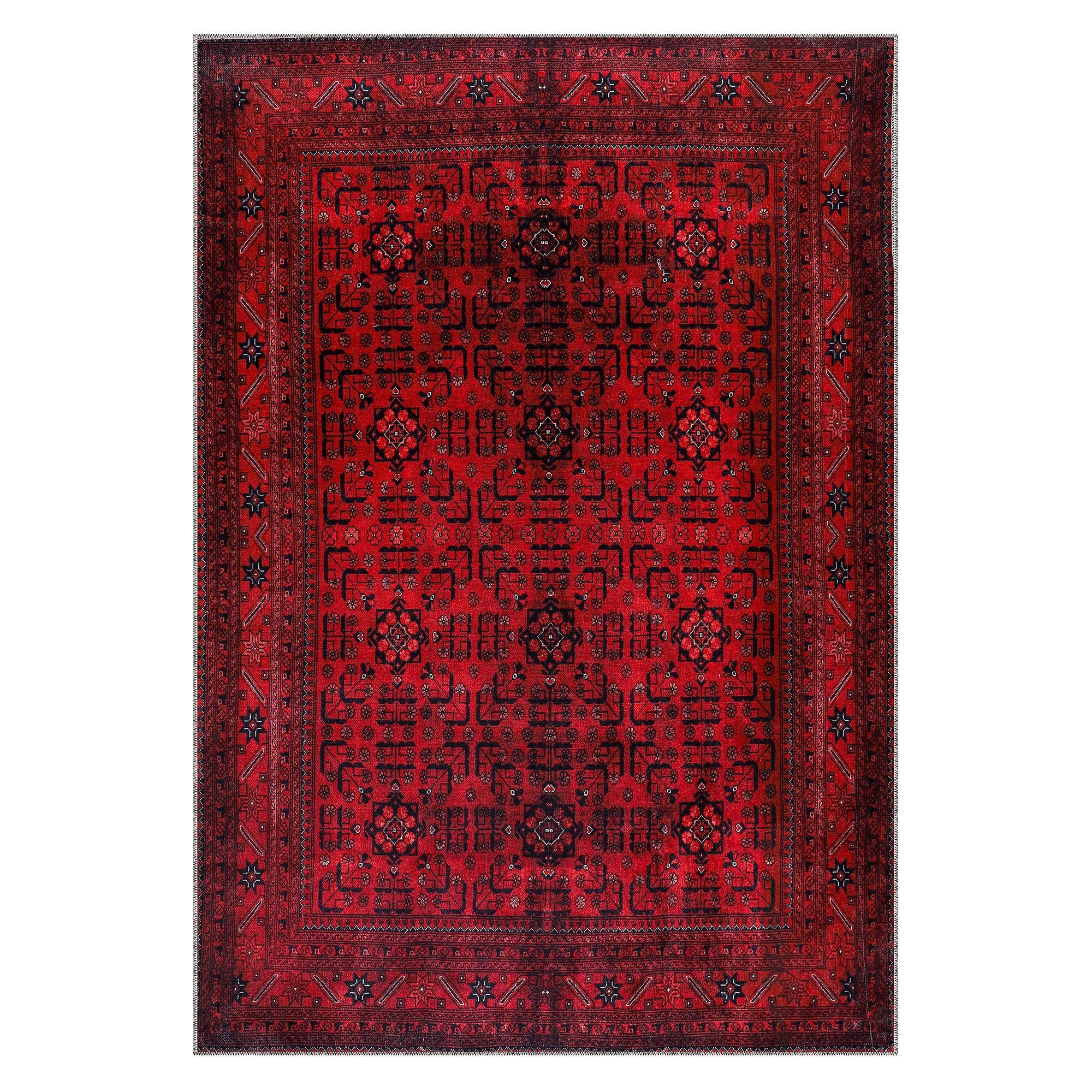 Rugs Living Room - Washable Rug - Area Rug - Non-Slip Rugs Carpet Woven from Cotton - Vintage Rug for Living Room Bedroom Kitchen - Kid and Pet Friendly (RED RUG, 80X150 CM)