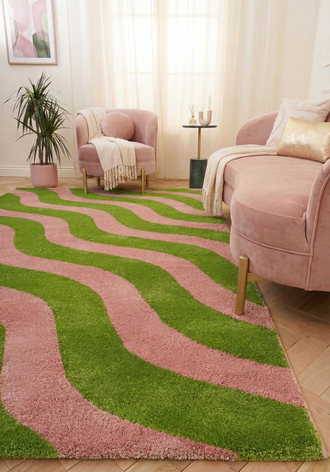 Joli Wave Green & Pink Rug