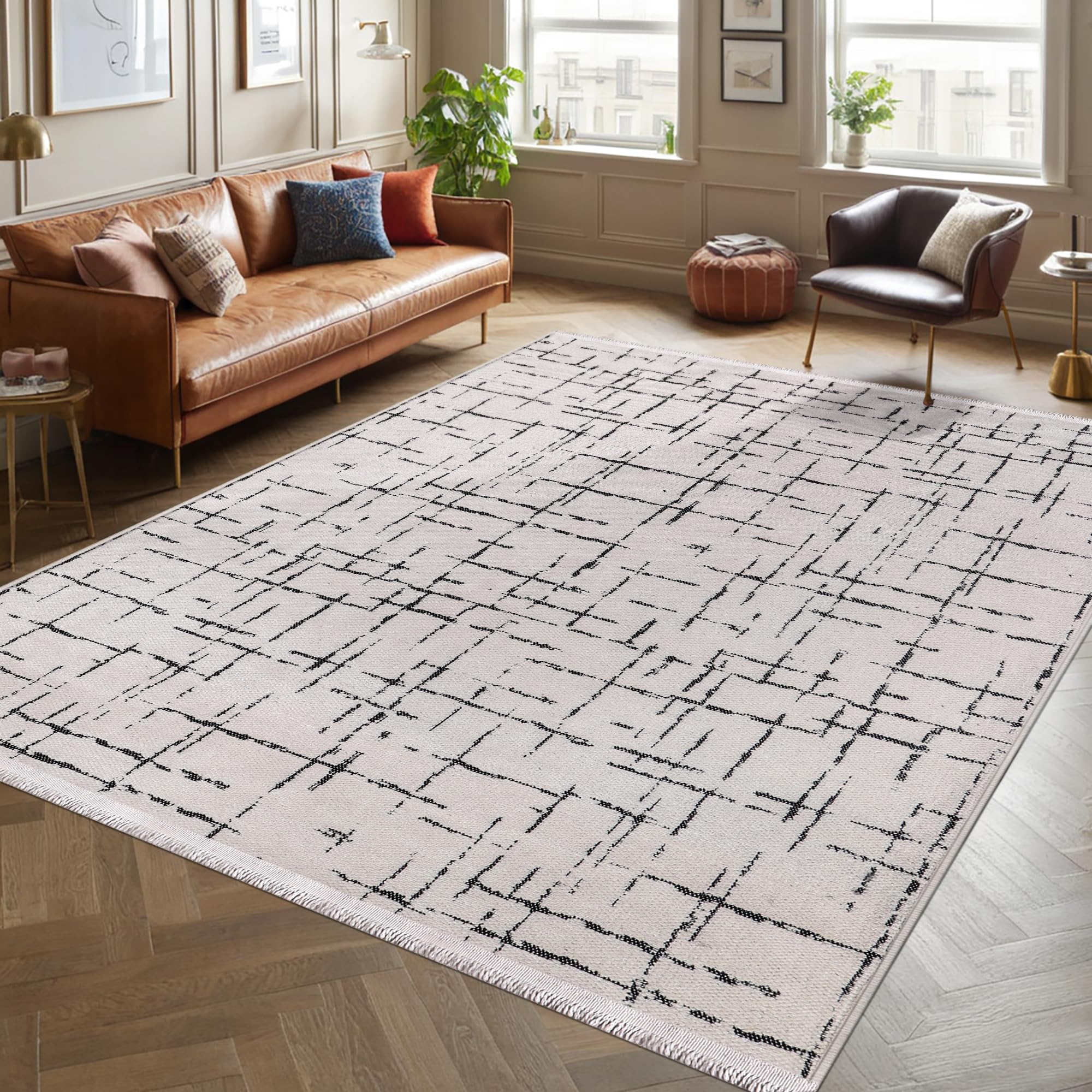 Rugs Living Room - Machine Washable Rug, Low Pile Non-Slip Area Rug - Area Rugs for Bedroom, Kitchen, Hallway - Pet Friendly Carpet, Modern Room Decor (RED, 120X180)