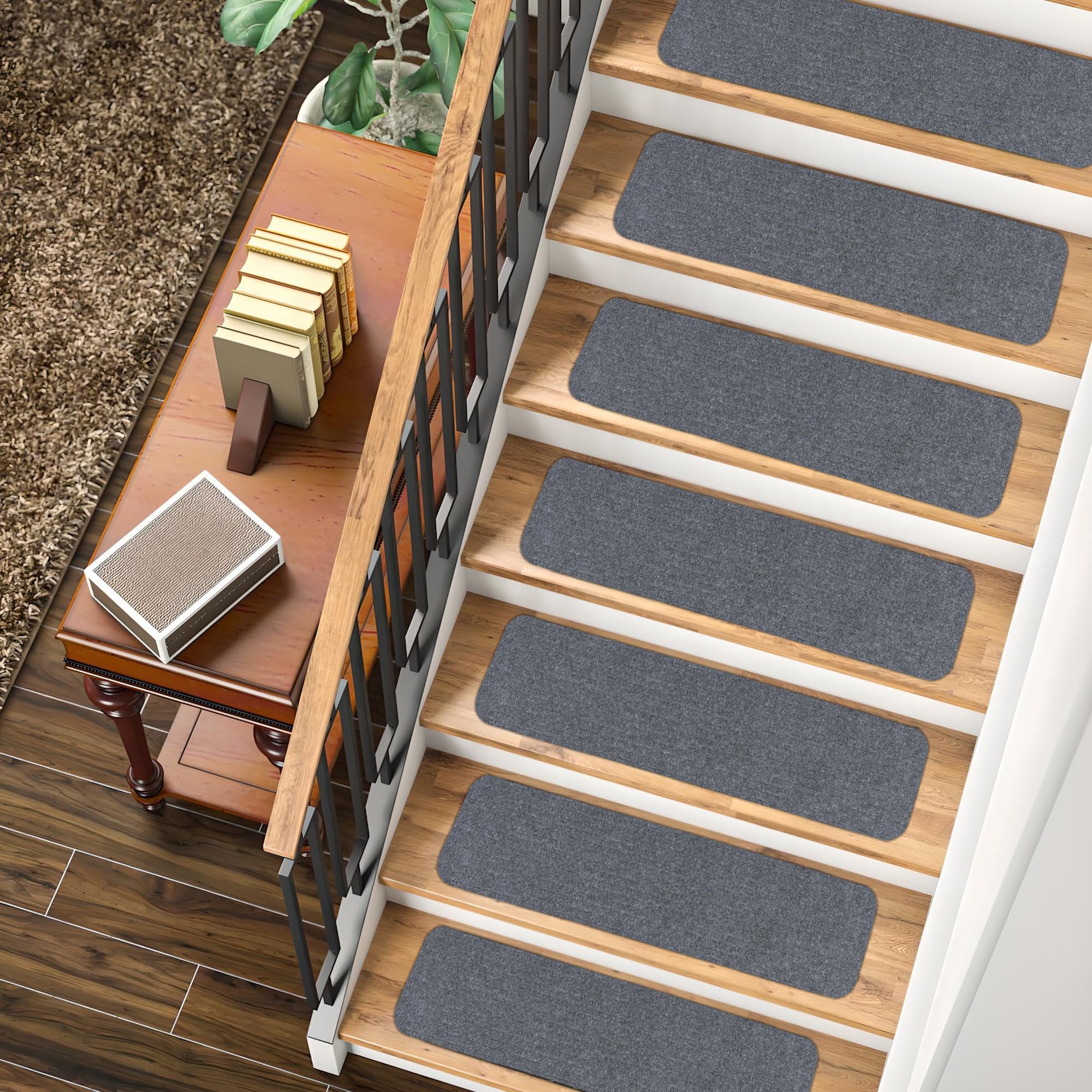 Non-Slip Carpet Stair Treads (7 Pack) - Easy Installation - Safety Protection Anti-Skid Rug Pads for Kids and Pets - Self-Adhesive Step Mats for Stairs β 20 x 76 cm (7, BROWN)