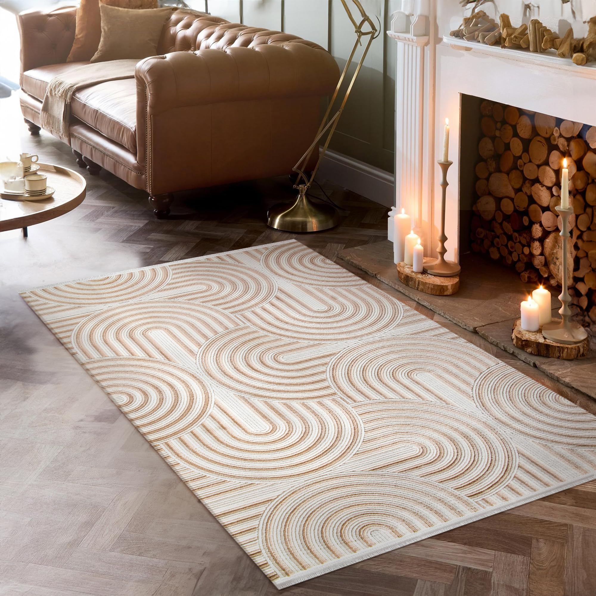 Area Rug for Living Room β Soft & Durable Carpet for Bedroom, Kitchen & Hallway β Easy to Clean, Pet & Kid Friendly Geometric Beige & Cream Rug (CREAM 2, 160X230)