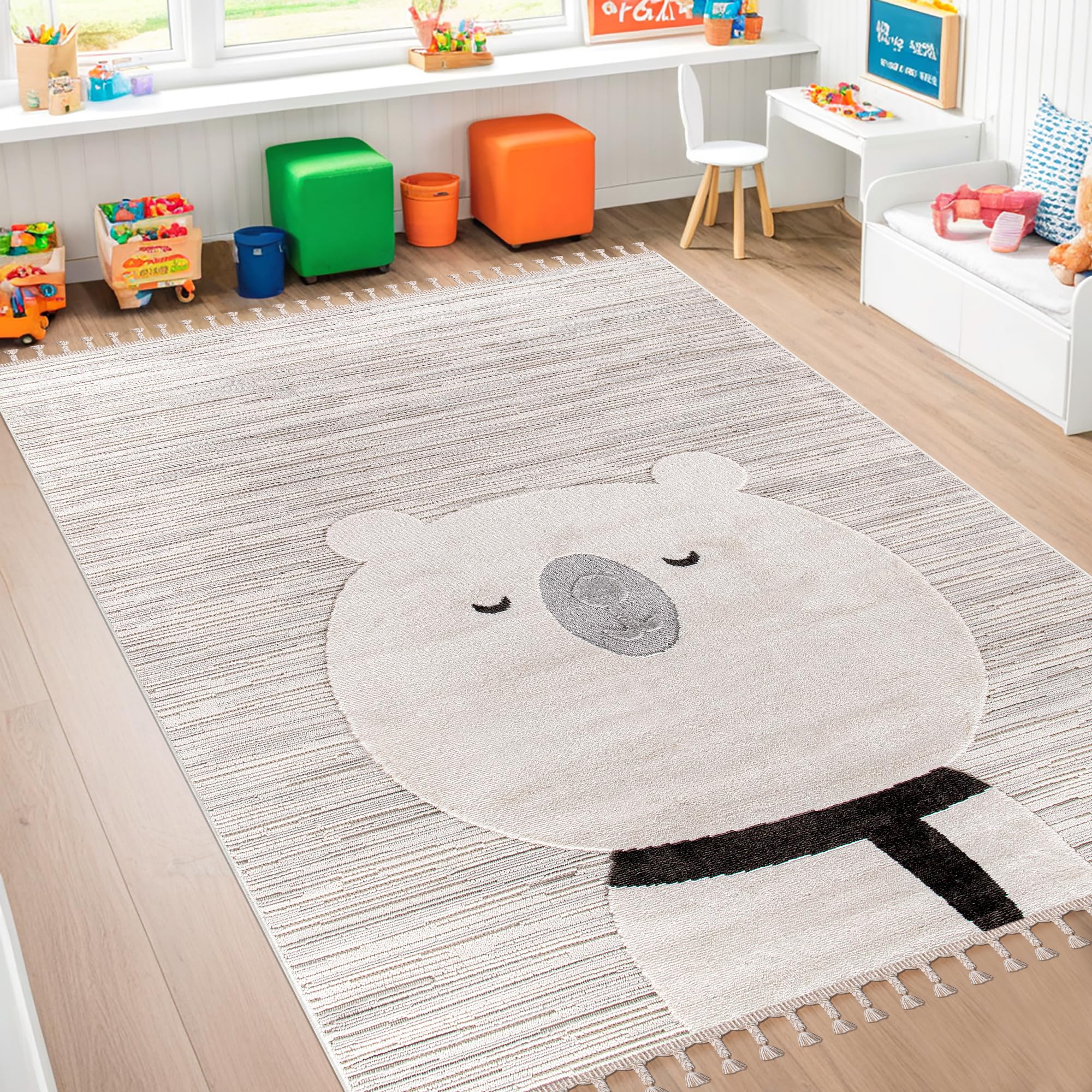 Kids Rug β Soft & Playful Area Rug for Children's Room, Nursery & Playroom | Non-Shedding, Hypoallergenic, Pet-Friendly & Durable | Cute Cartoon Designs for Kids (SOFT GRAY, 200X290)