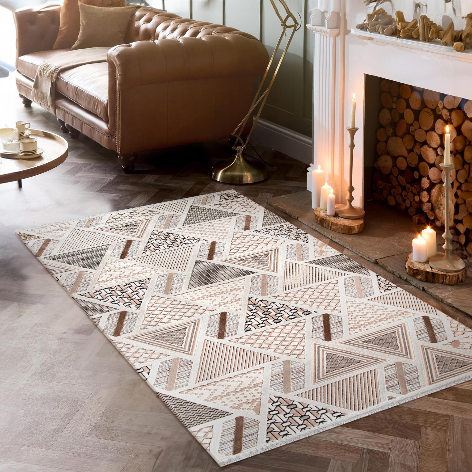 Area Rug for Living Room β Soft & Durable Carpet for Bedroom, Kitchen & Hallway β Easy to Clean, Pet & Kid Friendly Geometric Beige & Cream Rug (CREAM 2, 160X230)