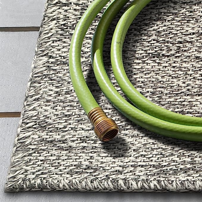 Netline Home Stone Weave Jute-Effect Rug – Grey Indoor Outdoor Flatweave Carpet, Washable, Non-Slip, Weatherproof, Low-Pile Area Rug