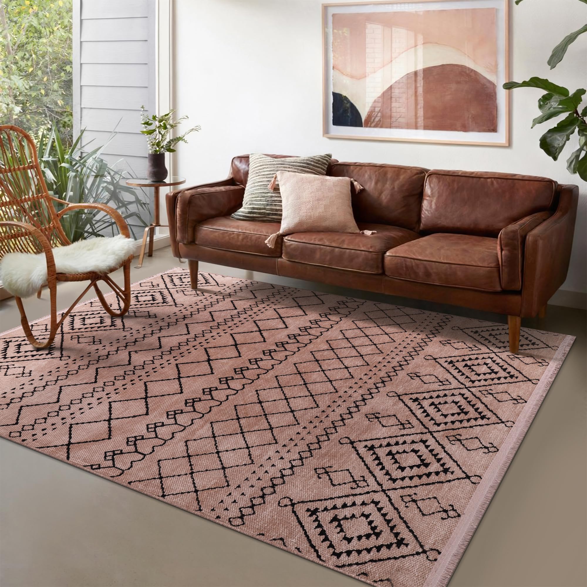 Rugs Living Room - Machine Washable Rug, Low Pile Non-Slip Area Rug - Area Rugs for Livingroom Bedroom Kitchen - Pet Friendly Carpet, Modern Room Decor (Red, 120X180)