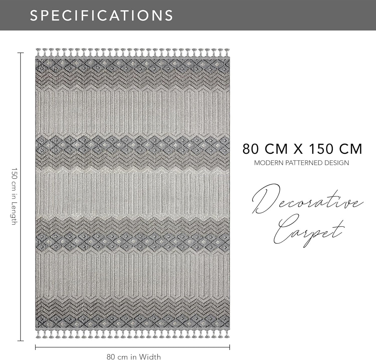 Gray and ivory modern area rug by Netline Home, 80x150 inches, stylish, durable, easy to clean, pet and kid friendly for living rooms or bedrooms.