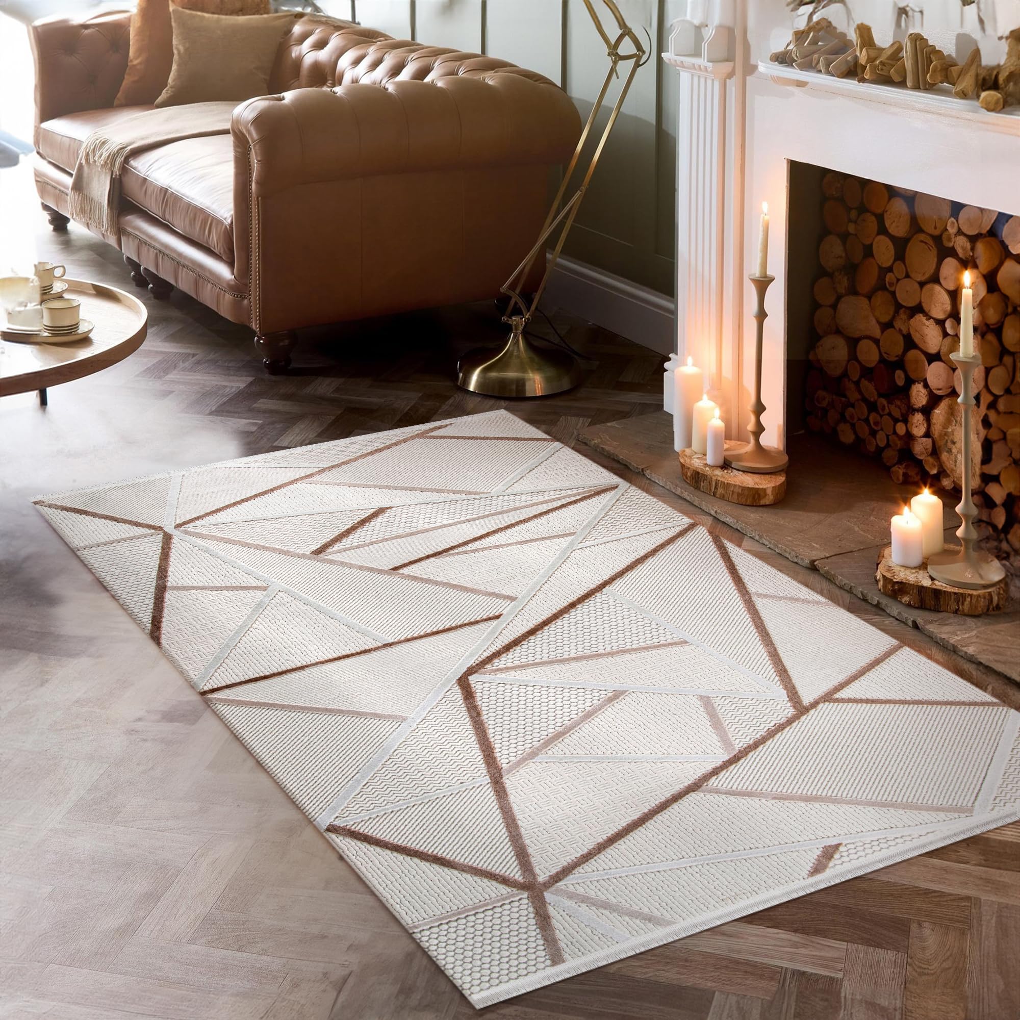 Area Rug for Living Room β Soft & Durable Carpet for Bedroom, Kitchen & Hallway β Easy to Clean, Pet & Kid Friendly Geometric Beige & Cream Rug (CREAM 2, 160X230)