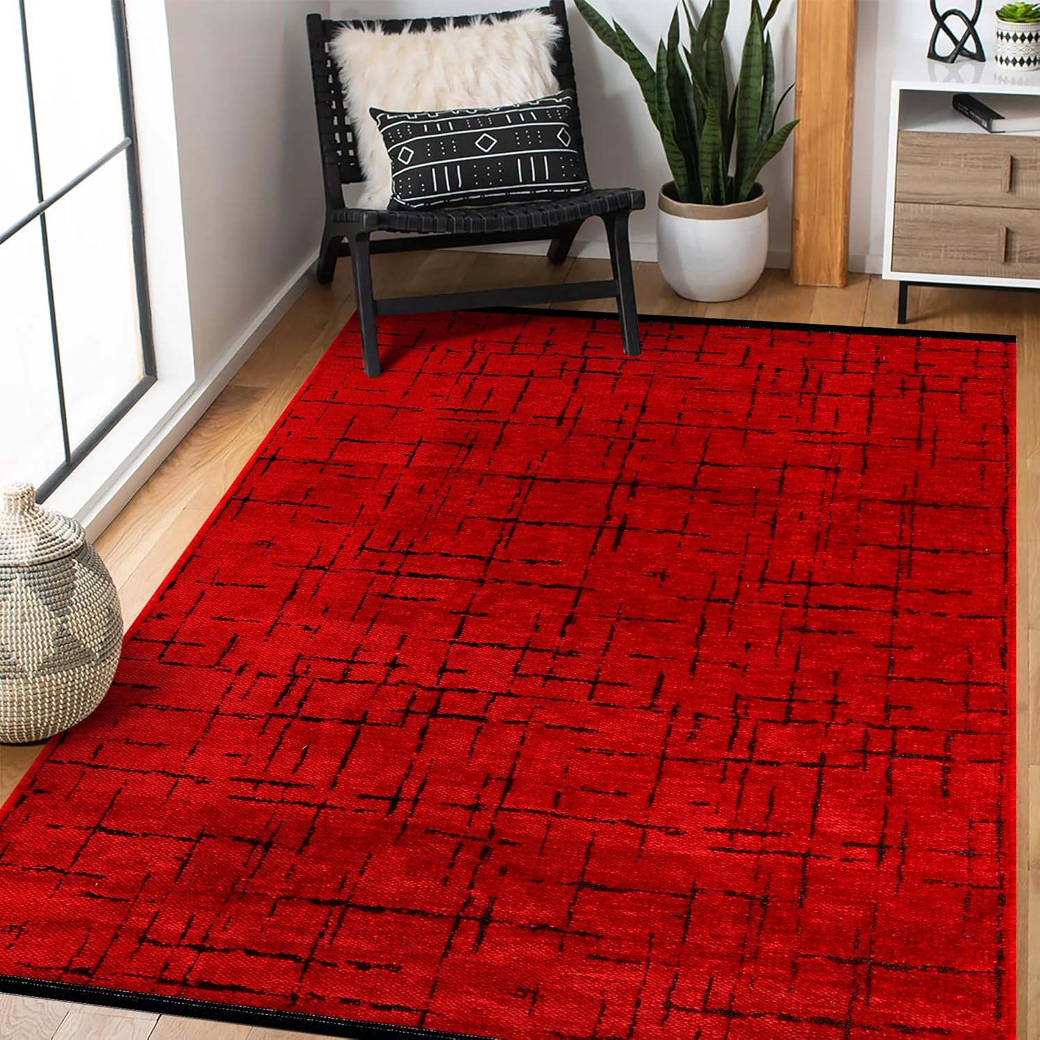 Rugs Living Room - Machine Washable Rug, Low Pile Non-Slip Area Rug - Area Rugs for Bedroom, Kitchen, Hallway - Pet Friendly Carpet, Modern Room Decor (RED, 120X180)
