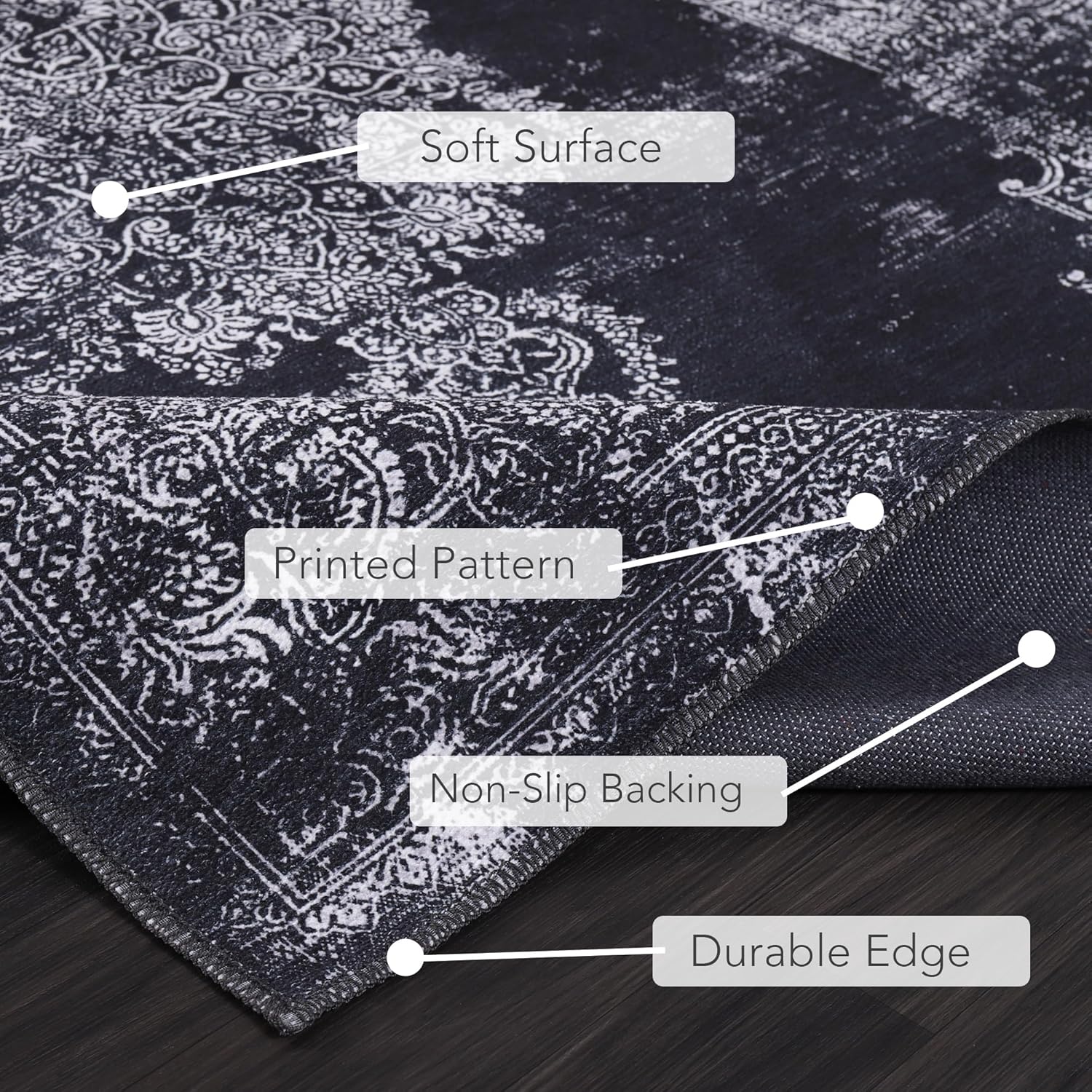 Netline Home Rugs Depot Kilim Black and Gray Medallion Washable Rug Design 1319