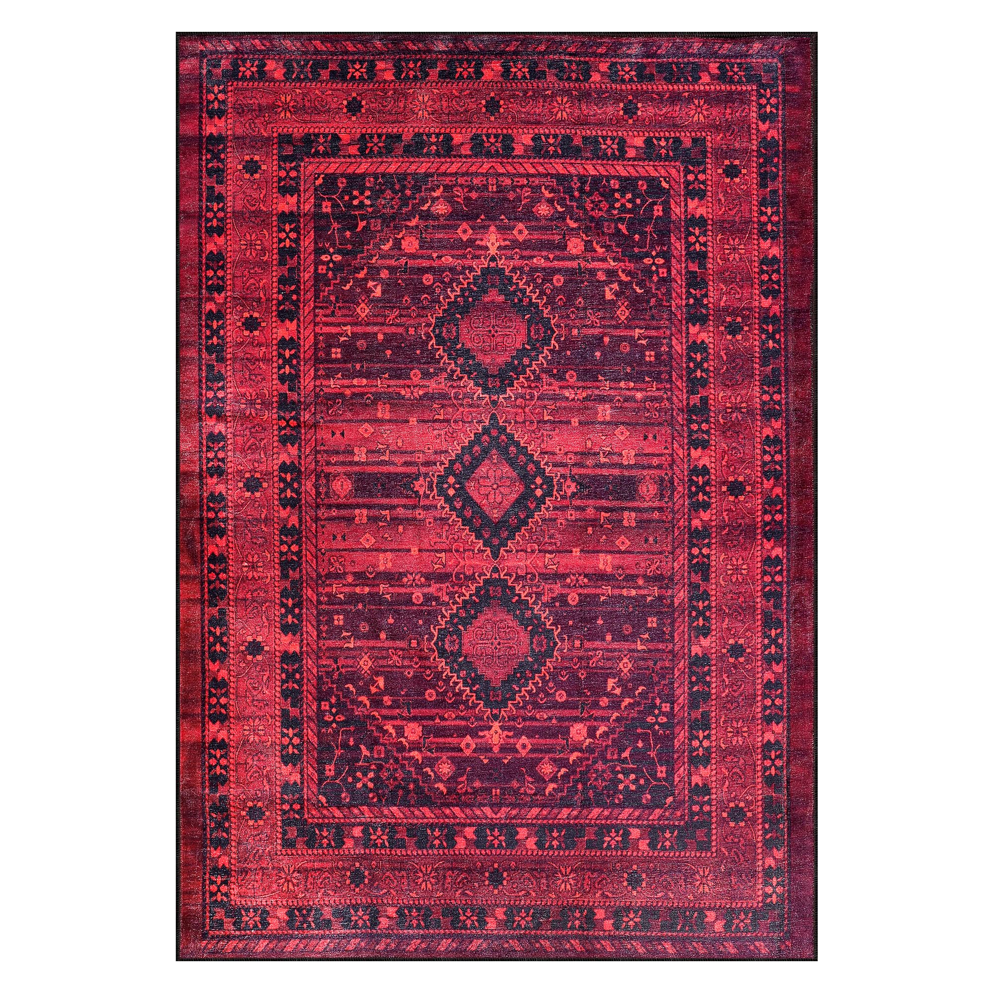 Rugs Living Room - Washable Rug - Area Rug - Non-Slip Rugs Carpet Woven from Cotton - Vintage Rug for Living Room Bedroom Kitchen - Kid and Pet Friendly (RED RUG, 80X150 CM)