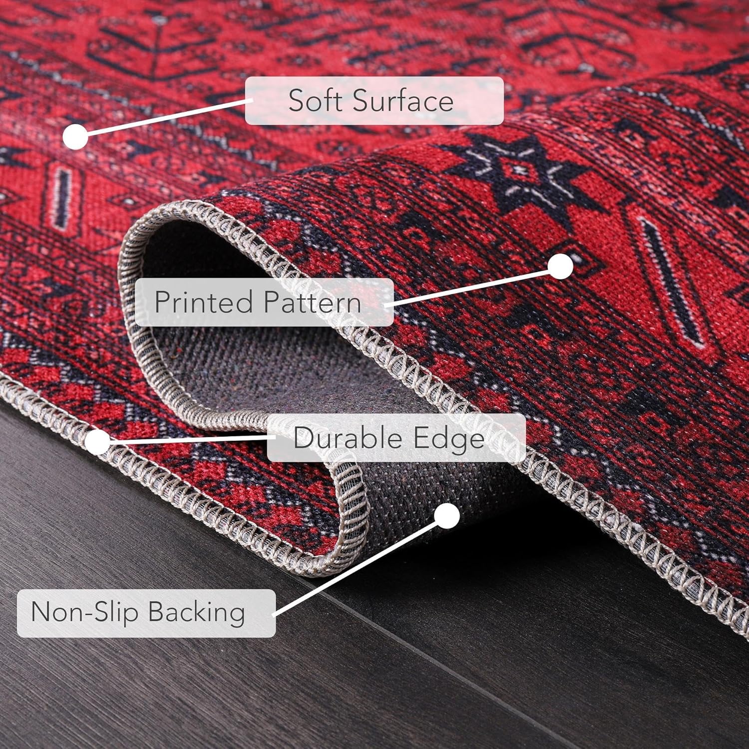 Rugs Living Room - Washable Rug - Area Rug - Non-Slip Rugs Carpet Woven from Cotton - Vintage Rug for Living Room Bedroom Kitchen - Kid and Pet Friendly (RED RUG, 80X150 CM)