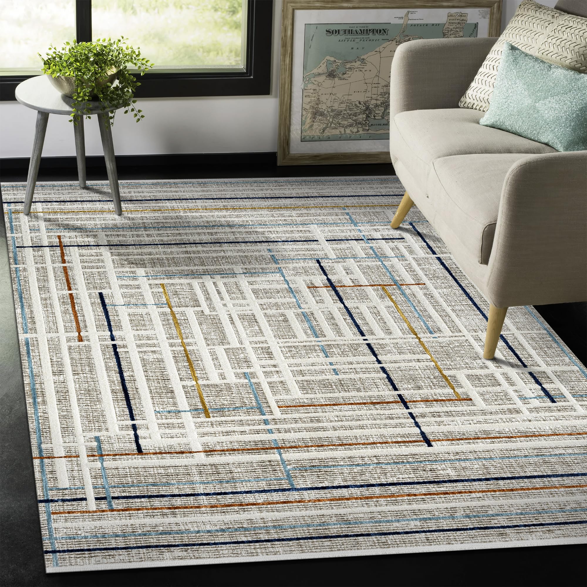Area Rug for Living Room - Ultra-Soft Low Pile Carpet | Soft Micro Polyester, Non-Shedding & Shed-Resistant | Modern Rugs for Bedroom, Large Rugs, Hallway, Carpets (LIGHT BEIGE, 120X180)