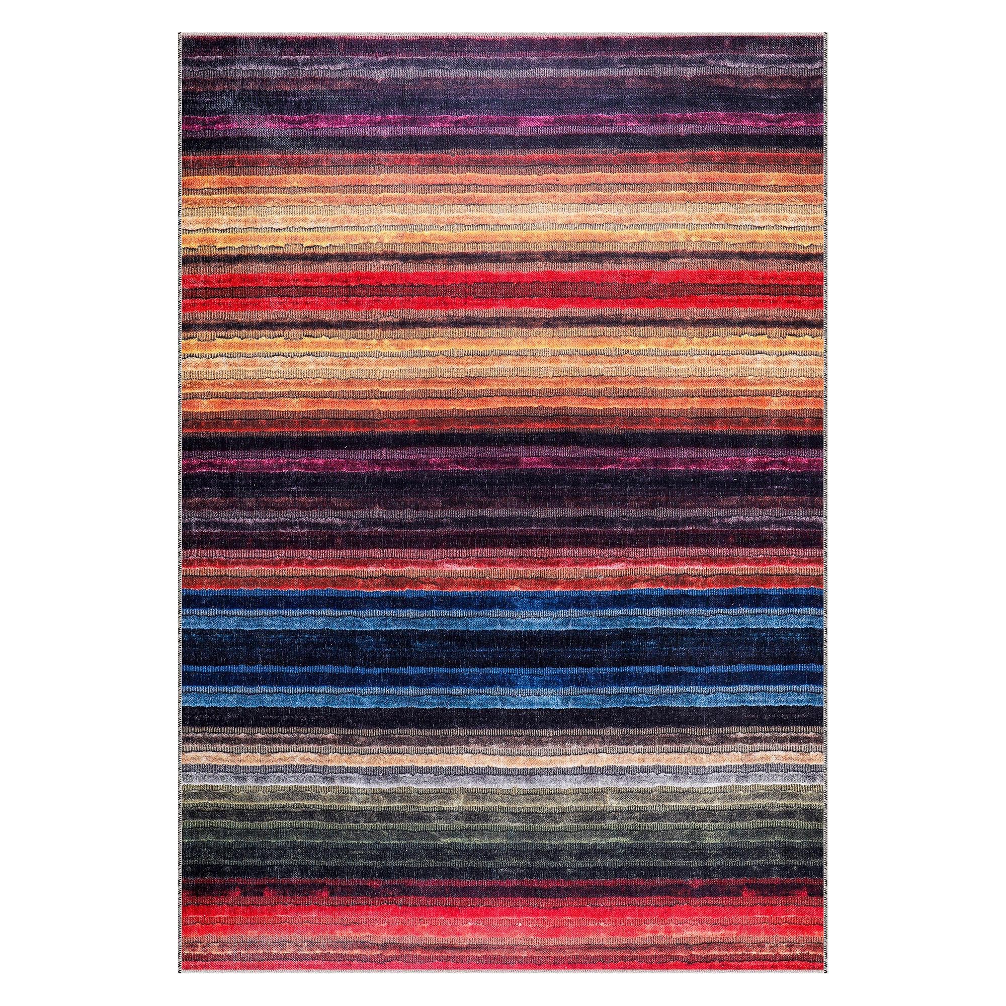 Rugs Living Room - Washable Rug - Area Rug - Non-Slip Rugs Carpet Woven from Cotton - Vintage Rug for Living Room Bedroom Kitchen - Kid and Pet Friendly (RED RUG, 80X150 CM)