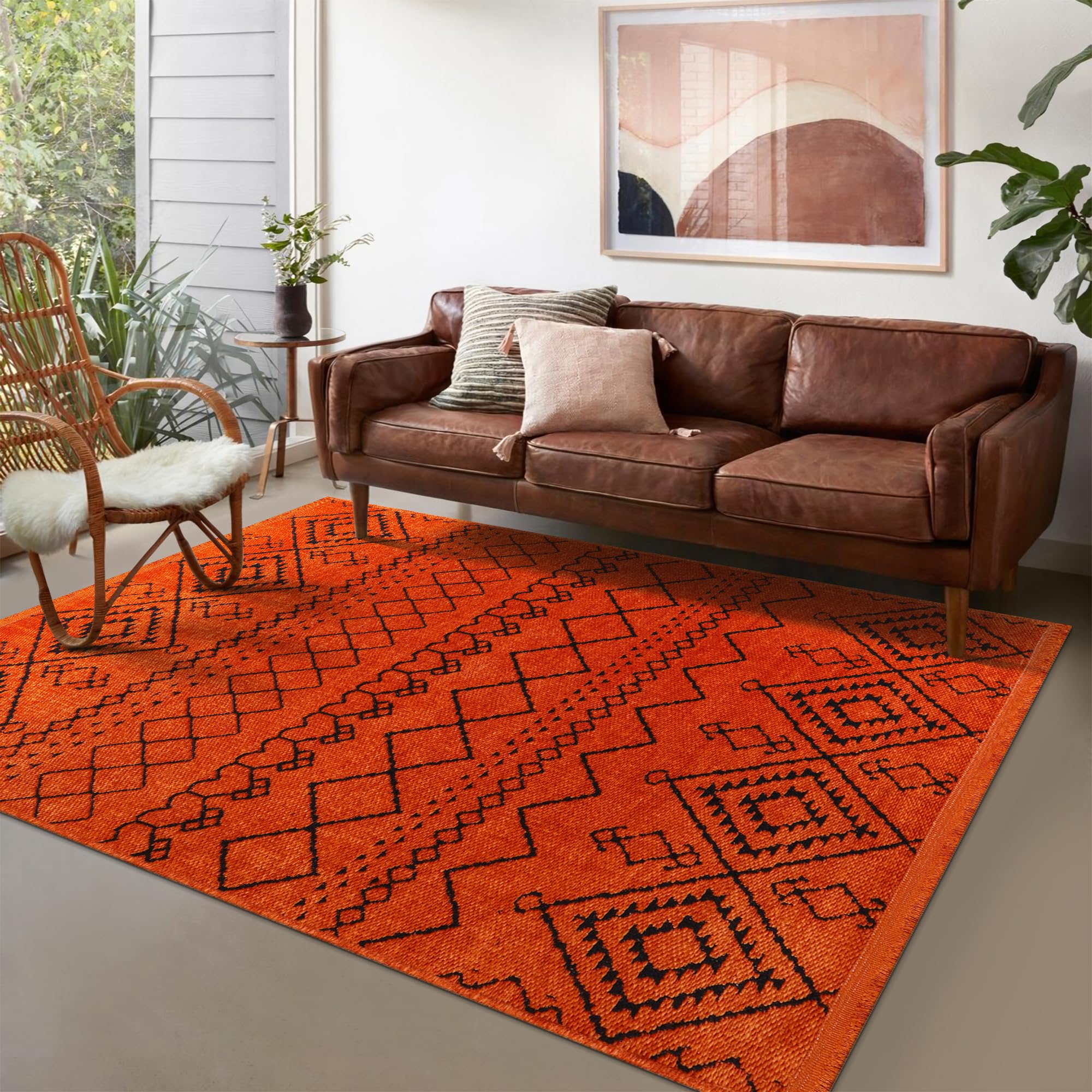 Rugs Living Room - Machine Washable Rug, Low Pile Non-Slip Area Rug - Area Rugs for Livingroom Bedroom Kitchen - Pet Friendly Carpet, Modern Room Decor (Red, 120X180)