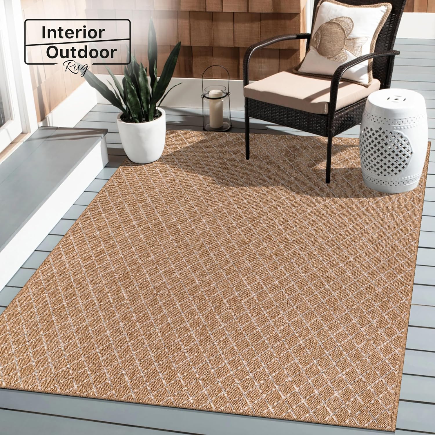 Rugs Living Room - Non slip, Washable Area Rug - Beige Rug, Suitable for Indoor and Outdoor Use, UV and Weather Resistant, Carpet for Bedroom, Kitchen, Verandas (Beige 4, 80X150 CM)
