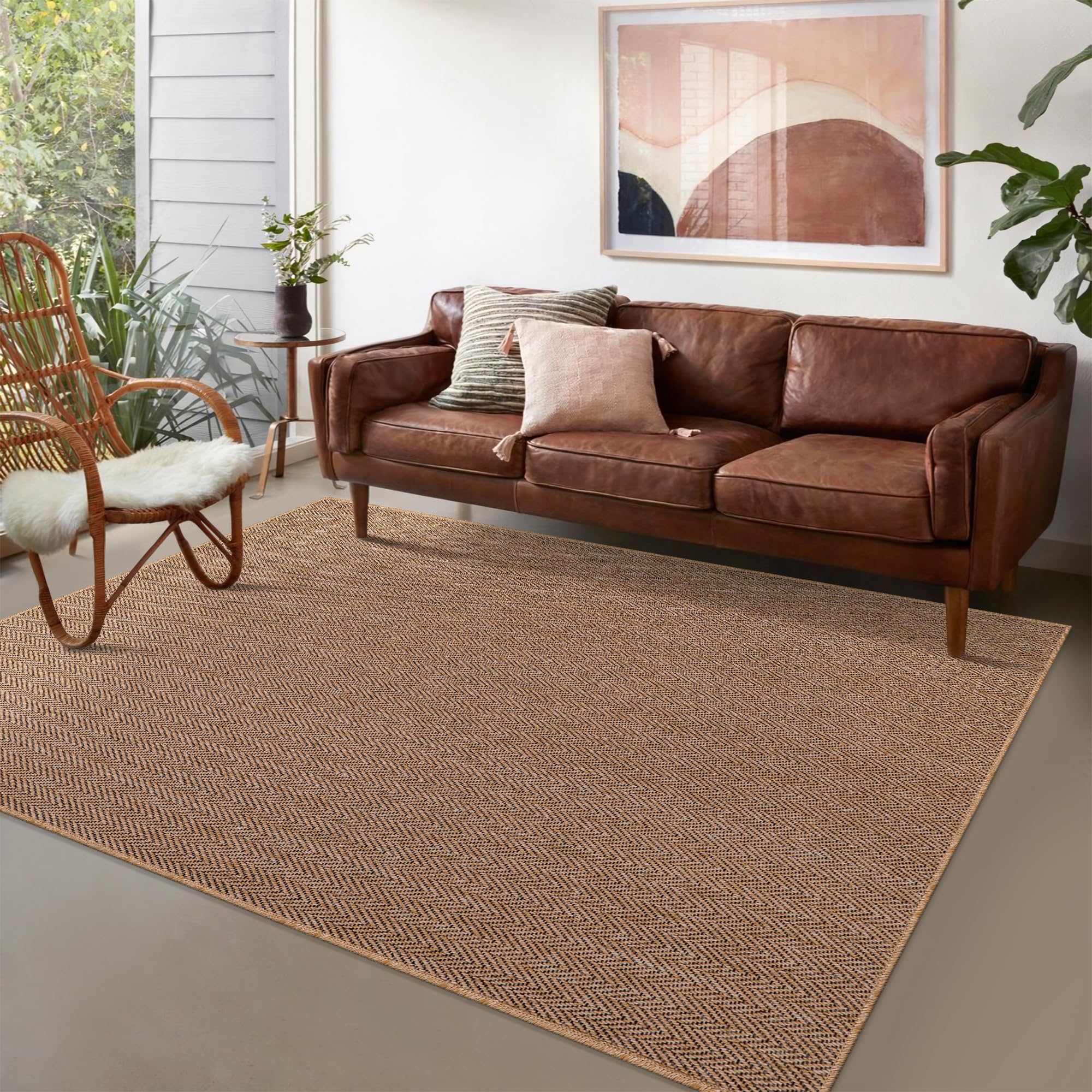 Rugs Living Room - Non slip, Washable Area Rug - Beige Rug, Suitable for Indoor and Outdoor Use, UV and Weather Resistant, Carpet for Bedroom, Kitchen, Verandas (Beige 4, 80X150 CM)