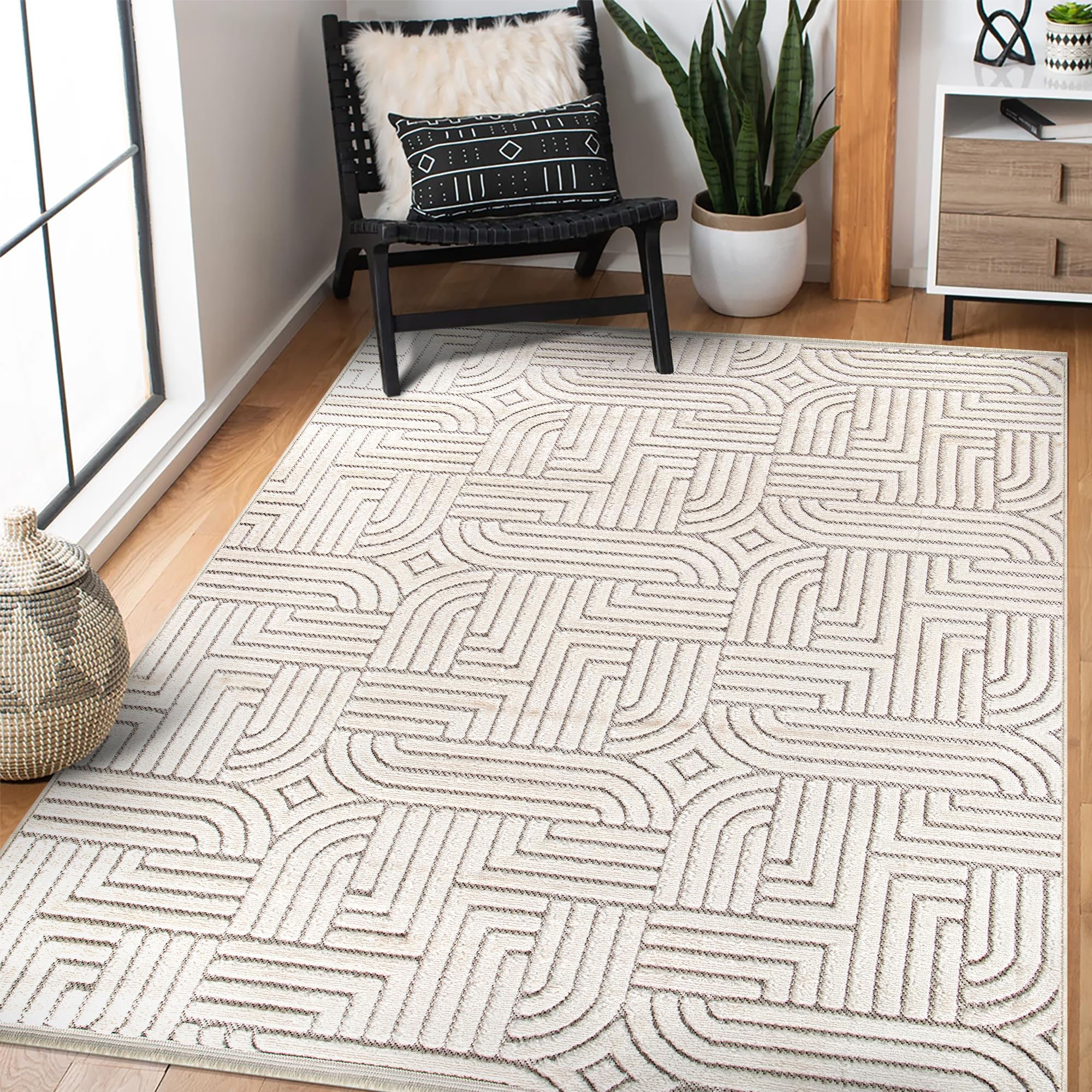 Area Rug for Living Room β Modern Textured Polypropylene Carpet | Non-Shedding, Medium Pile Geometric Rug for Bedroom, Dining Room & Home Decor (TAUPE, 120X180)