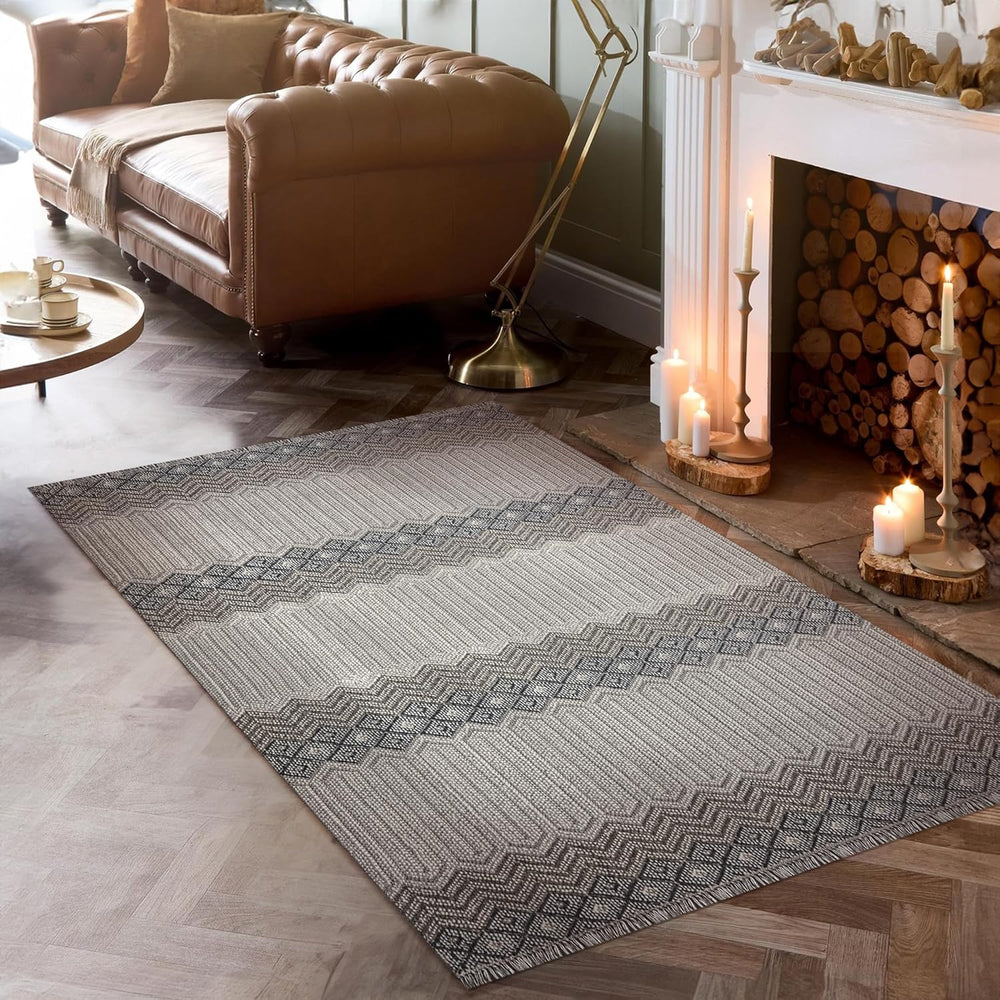 Gray ivory modern area rug for living room, bedroom, and home decor by Netline Home, durable, easy to clean, non-shedding, pet friendly.