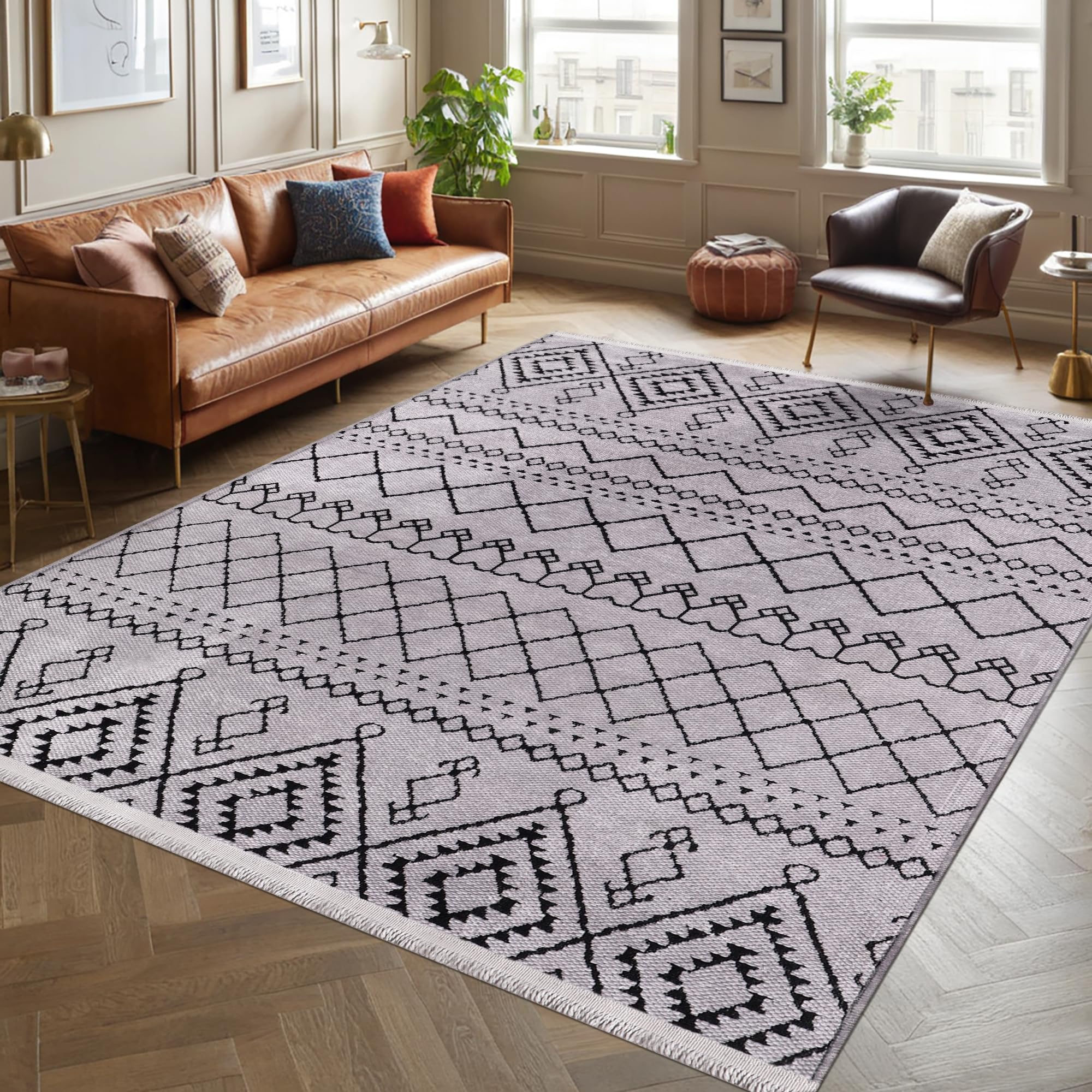 Rugs Living Room - Machine Washable Rug, Low Pile Non-Slip Area Rug - Area Rugs for Livingroom Bedroom Kitchen - Pet Friendly Carpet, Modern Room Decor (Red, 120X180)