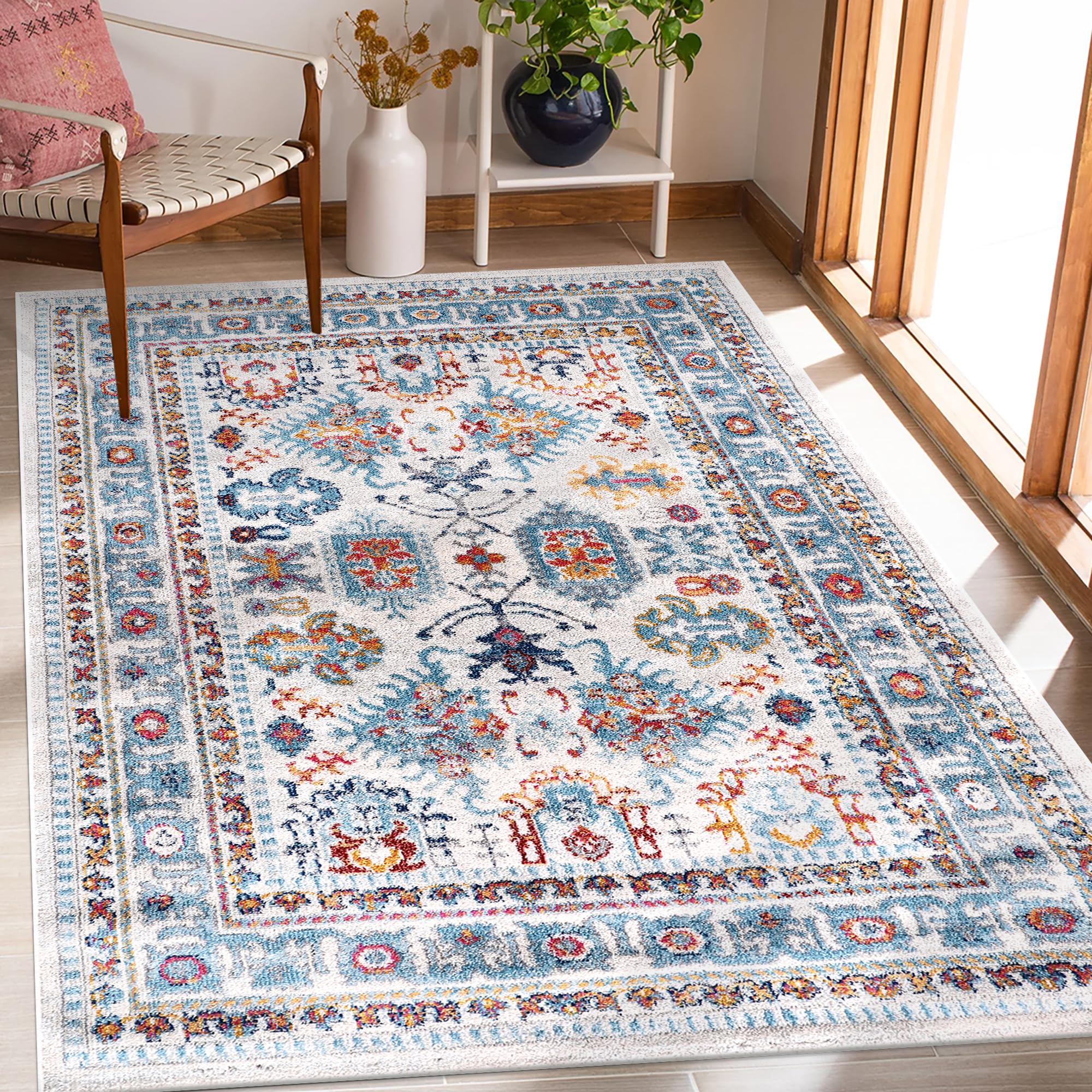 Area Rugs For Living Room, Bedroom, Kitchen, Dining Room | Oriental Design Carpet | Soft Medium Pile | Traditional Vintage Rug | Stain Resistant (Cream Blue, 160X230 CM)