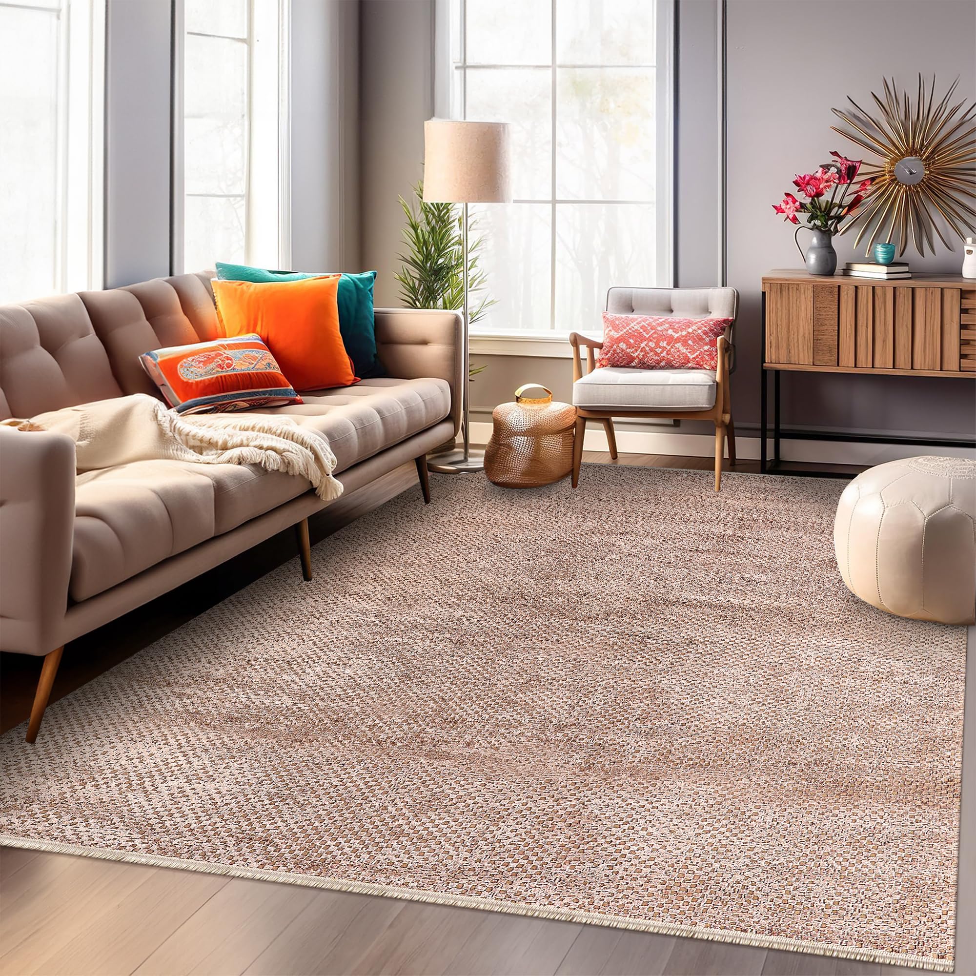 Luxury Area Rug for Living Room β Soft & Durable Bamboo Silk Carpet for Kitchen, Bedroom & Hallway β Modern, Classic & Boho Style Area Rugs β Non-Shedding (BROWN, 120X180)