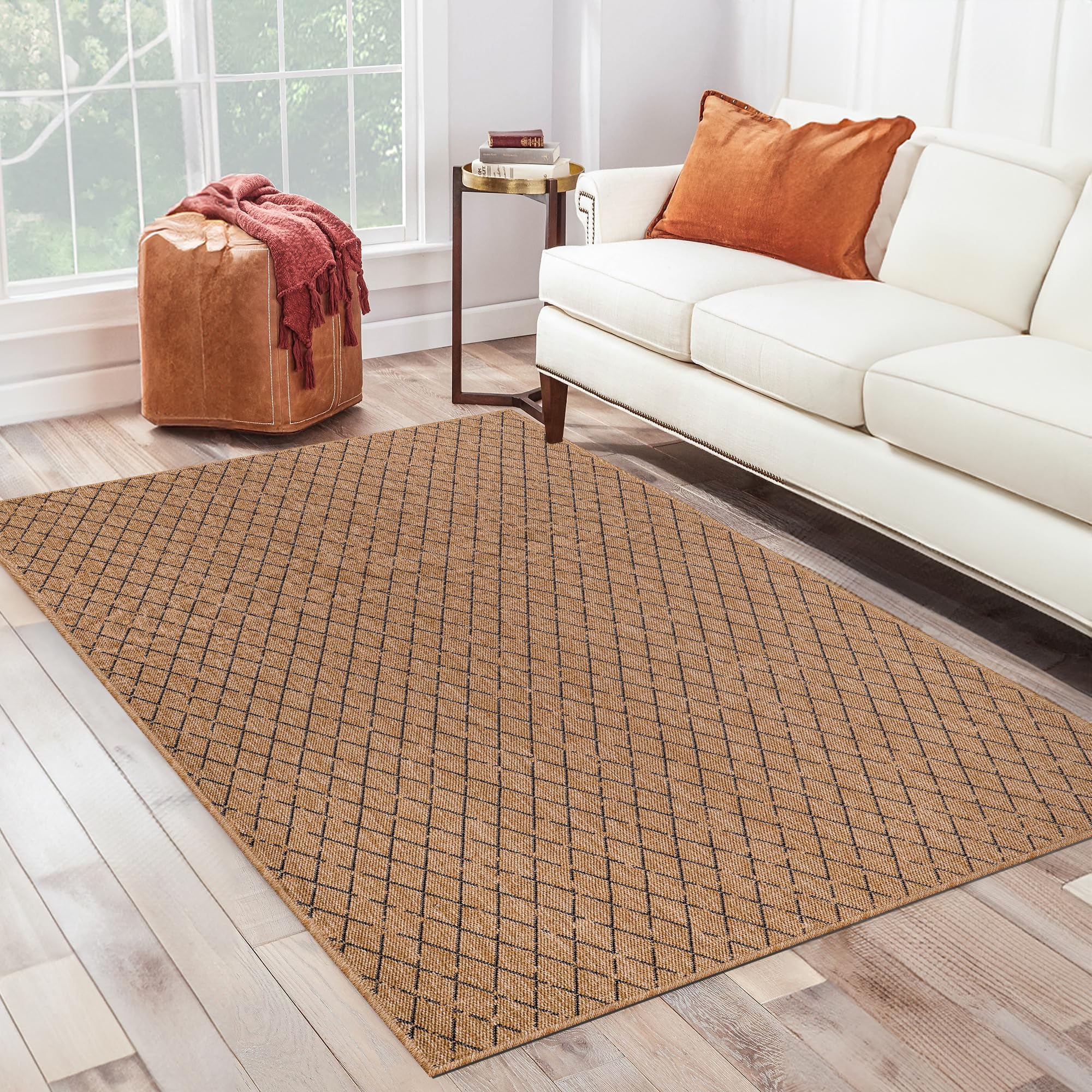 Rugs Living Room - Non slip, Washable Area Rug - Beige Rug, Suitable for Indoor and Outdoor Use, UV and Weather Resistant, Carpet for Bedroom, Kitchen, Verandas (Beige 4, 80X150 CM)