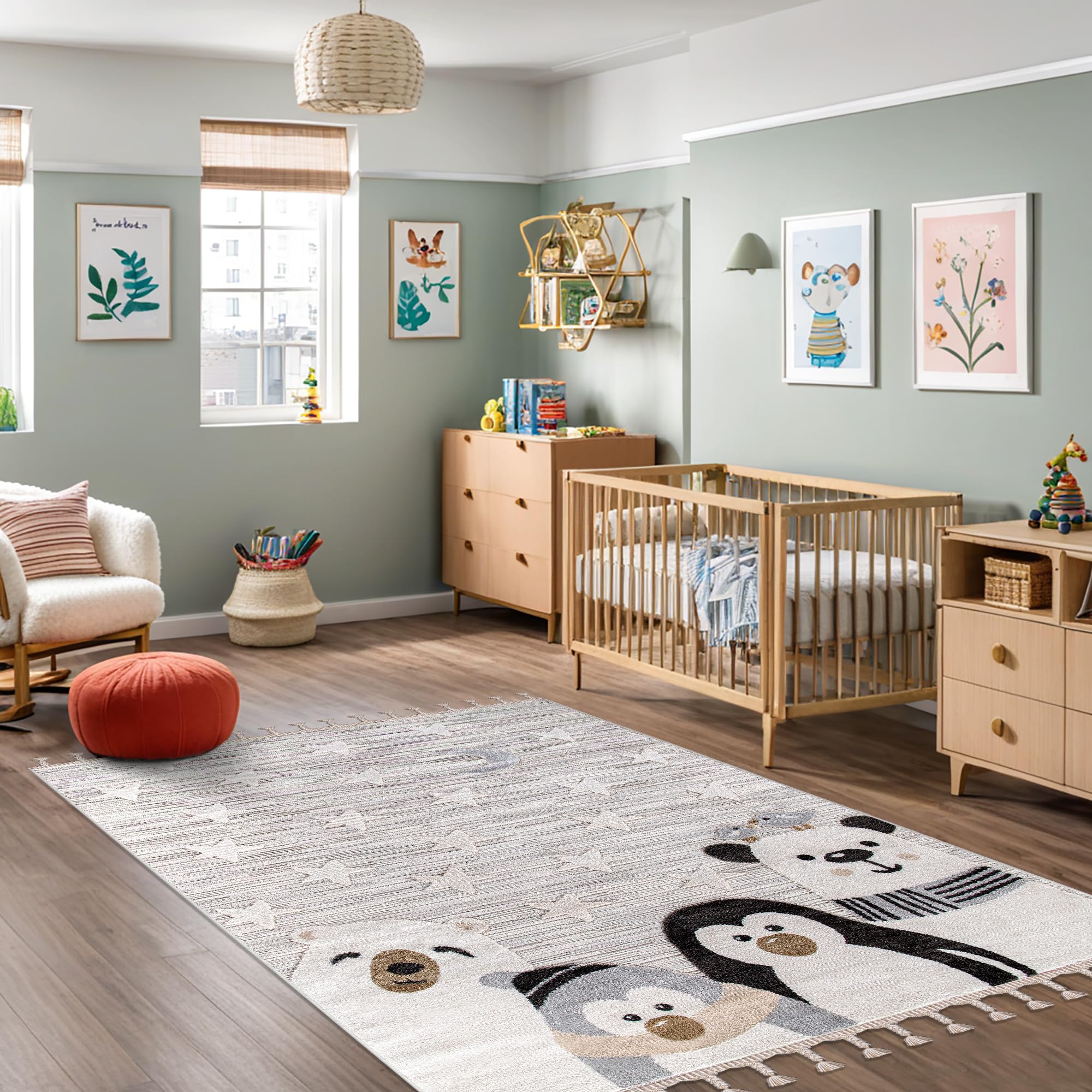 Kids Rug β Soft & Playful Area Rug for Children's Room, Nursery & Playroom | Non-Shedding, Hypoallergenic, Pet-Friendly & Durable | Cute Cartoon Designs for Kids (SOFT GRAY, 200X290)