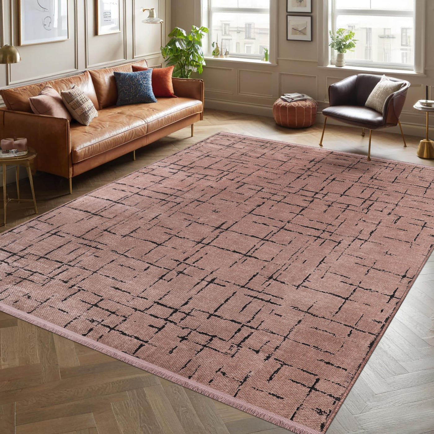 Red Netline Home machine washable chenille runner rug with non-slip backing, soft low pile, ideal for living rooms, bedrooms, and hallways