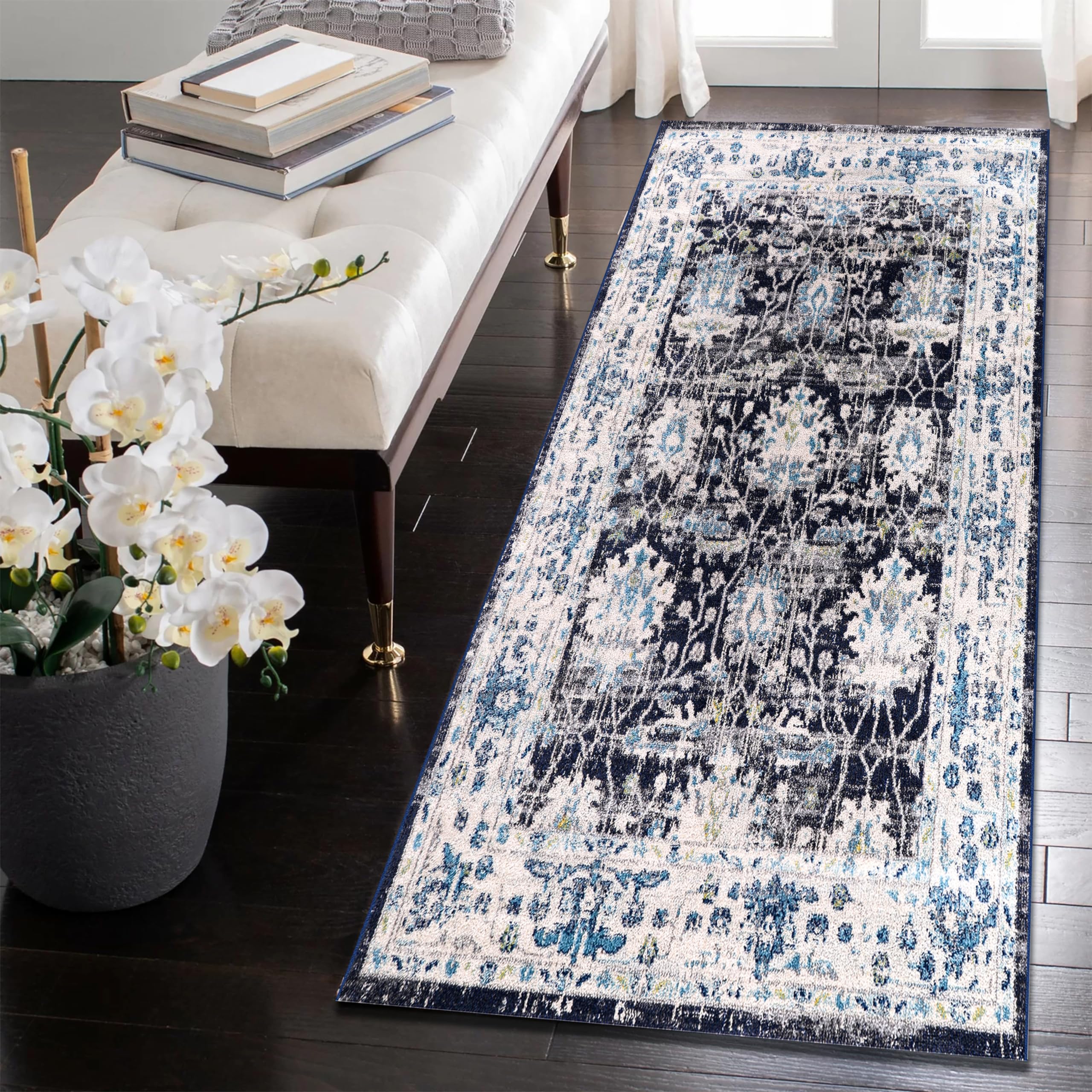 Area Rugs For Living Room, Bedroom, Kitchen, Dining Room | Oriental Design Carpet | Soft Medium Pile | Traditional Vintage Rug | Stain Resistant (Cream Blue, 160X230 CM)