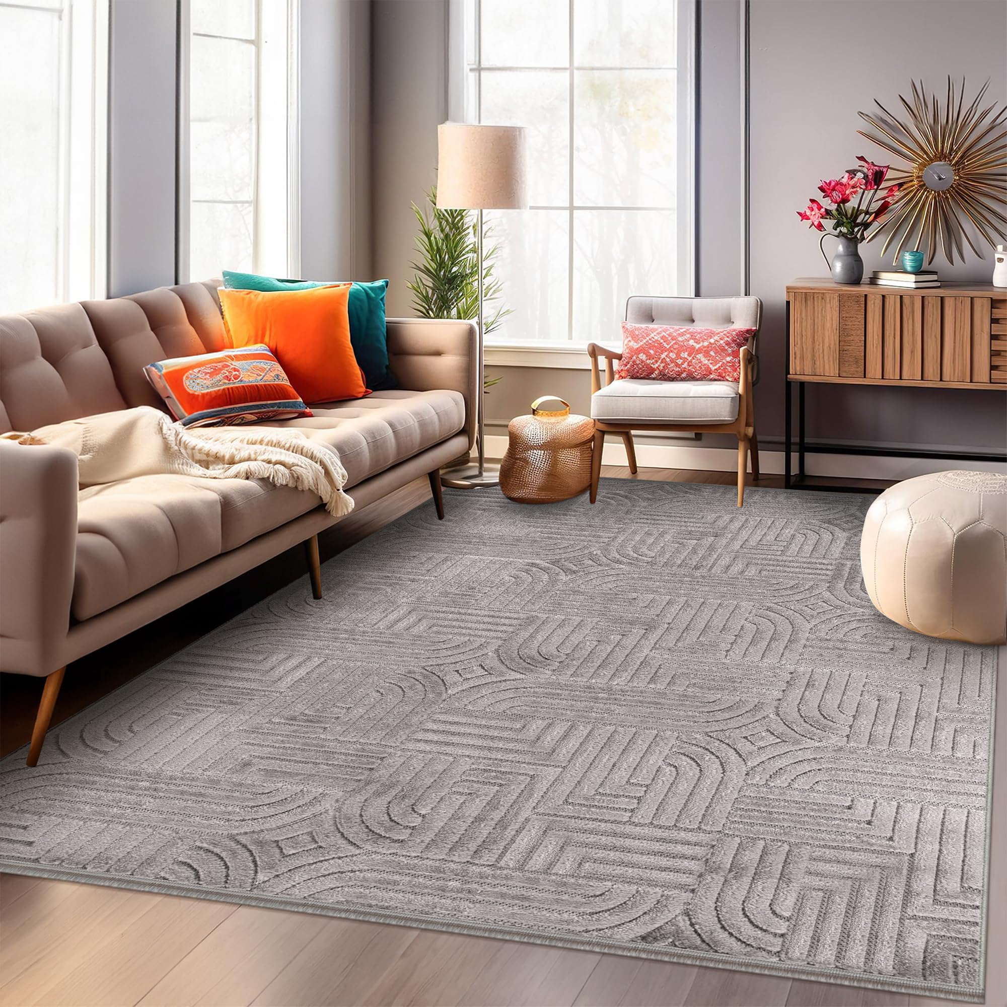 Area Rug for Living Room β Modern Textured Polypropylene Carpet | Non-Shedding, Medium Pile Geometric Rug for Bedroom, Dining Room & Home Decor (TAUPE, 120X180)