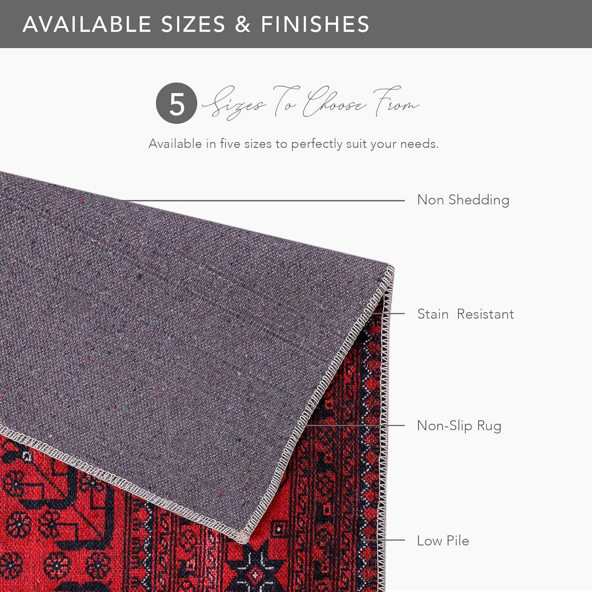 Red washable living room rug by Netline Home, 80x150 cm cotton woven non-slip vintage area rug for bedrooms and kitchens.