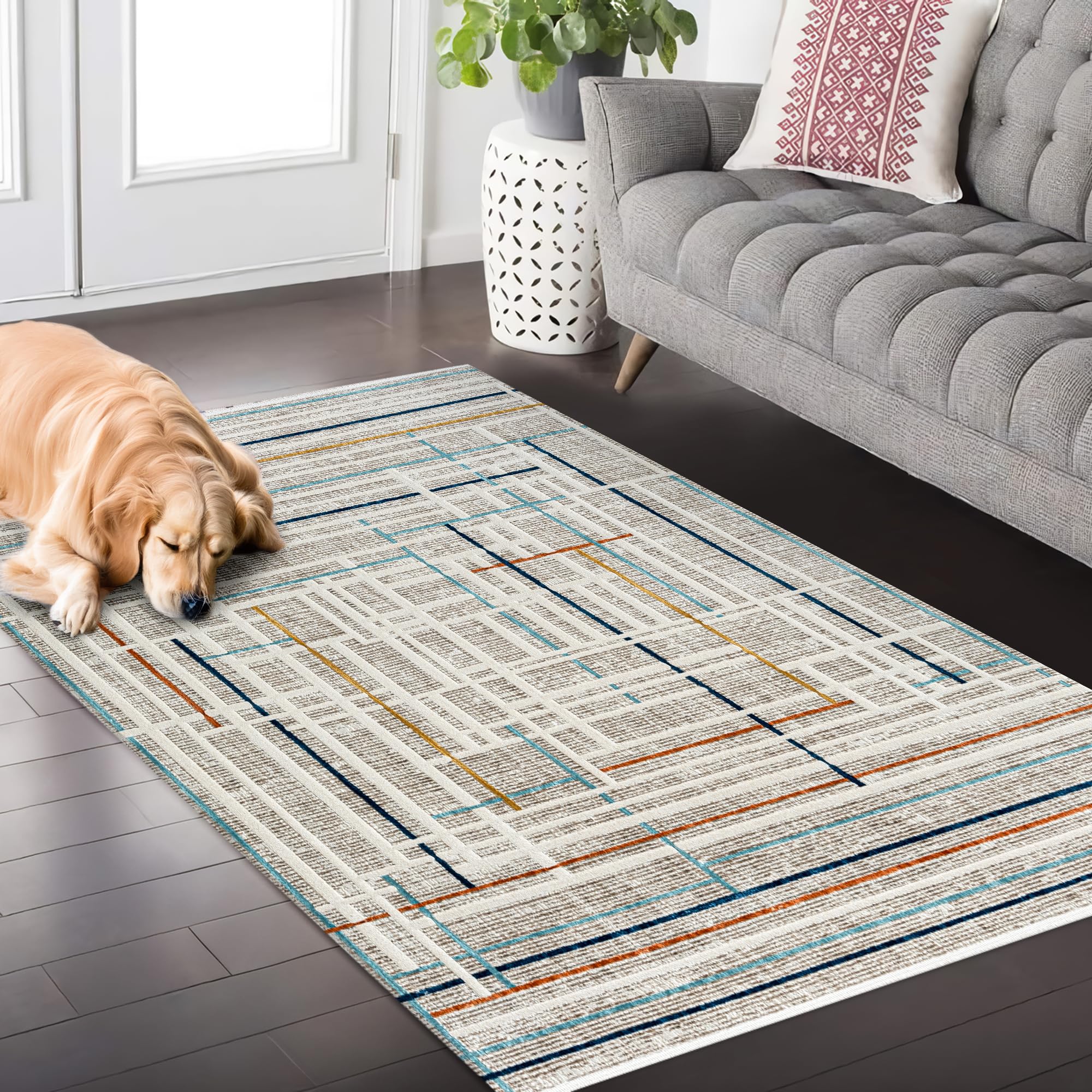 Area Rug for Living Room - Ultra-Soft Low Pile Carpet | Soft Micro Polyester, Non-Shedding & Shed-Resistant | Modern Rugs for Bedroom, Large Rugs, Hallway, Carpets (LIGHT BEIGE, 120X180)