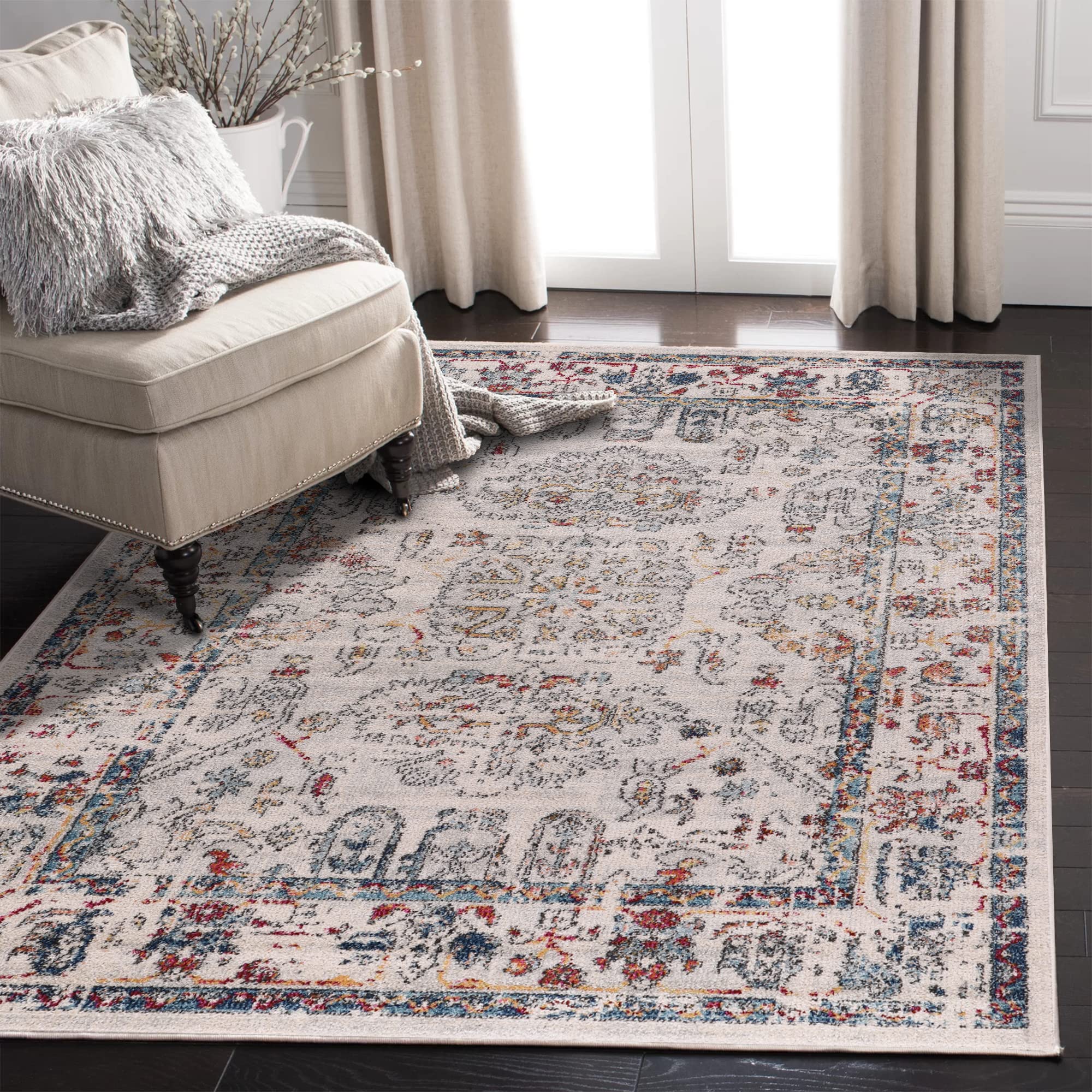 Area Rugs For Living Room, Bedroom, Kitchen, Dining Room | Oriental Design Carpet | Soft Medium Pile | Traditional Vintage Rug | Stain Resistant (Cream Blue, 160X230 CM)