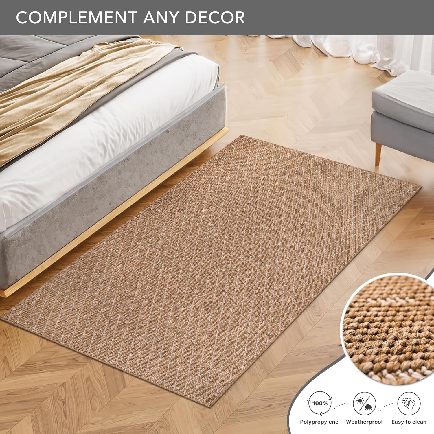 Rugs Living Room - Non slip, Washable Area Rug - Beige Rug, Suitable for Indoor and Outdoor Use, UV and Weather Resistant, Carpet for Bedroom, Kitchen, Verandas (Beige 4, 80X150 CM)