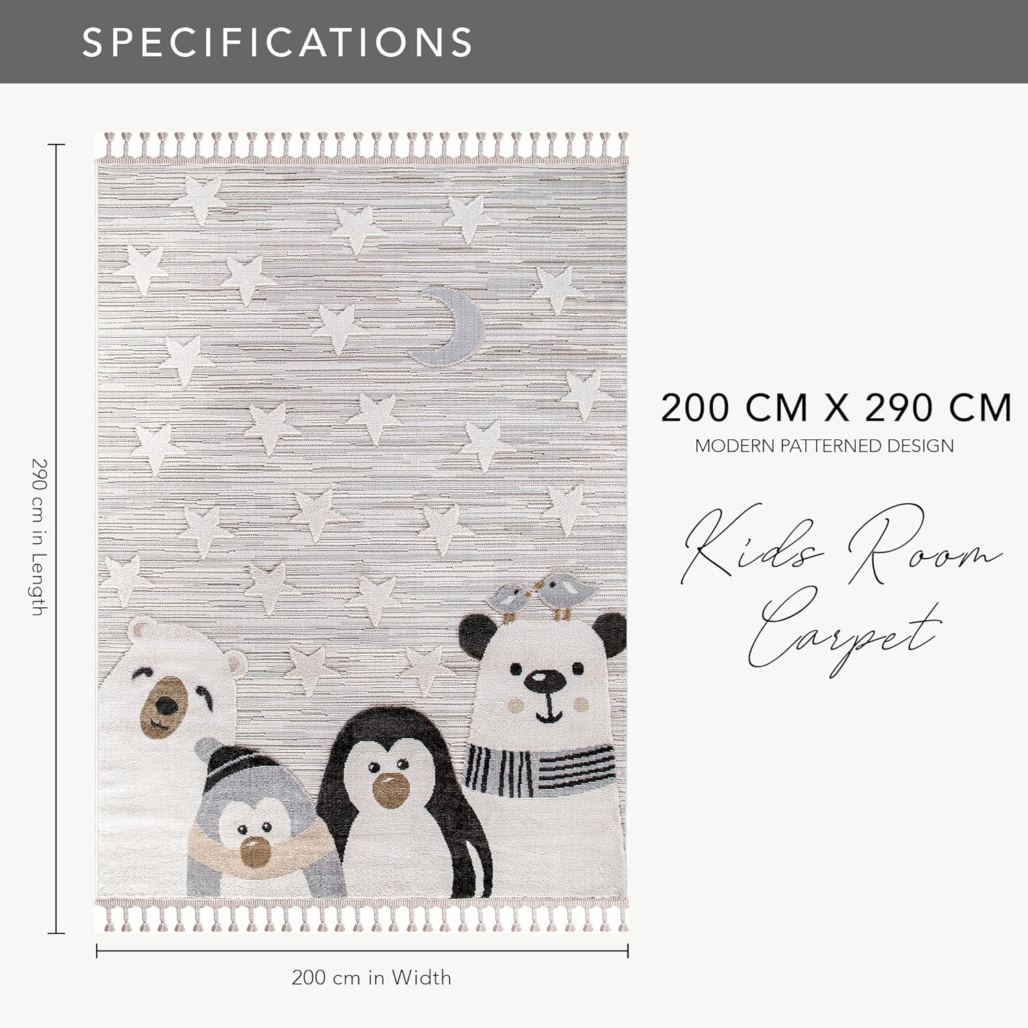 Kids Rug β Soft & Playful Area Rug for Children's Room, Nursery & Playroom | Non-Shedding, Hypoallergenic, Pet-Friendly & Durable | Cute Cartoon Designs for Kids (SOFT GRAY, 200X290)