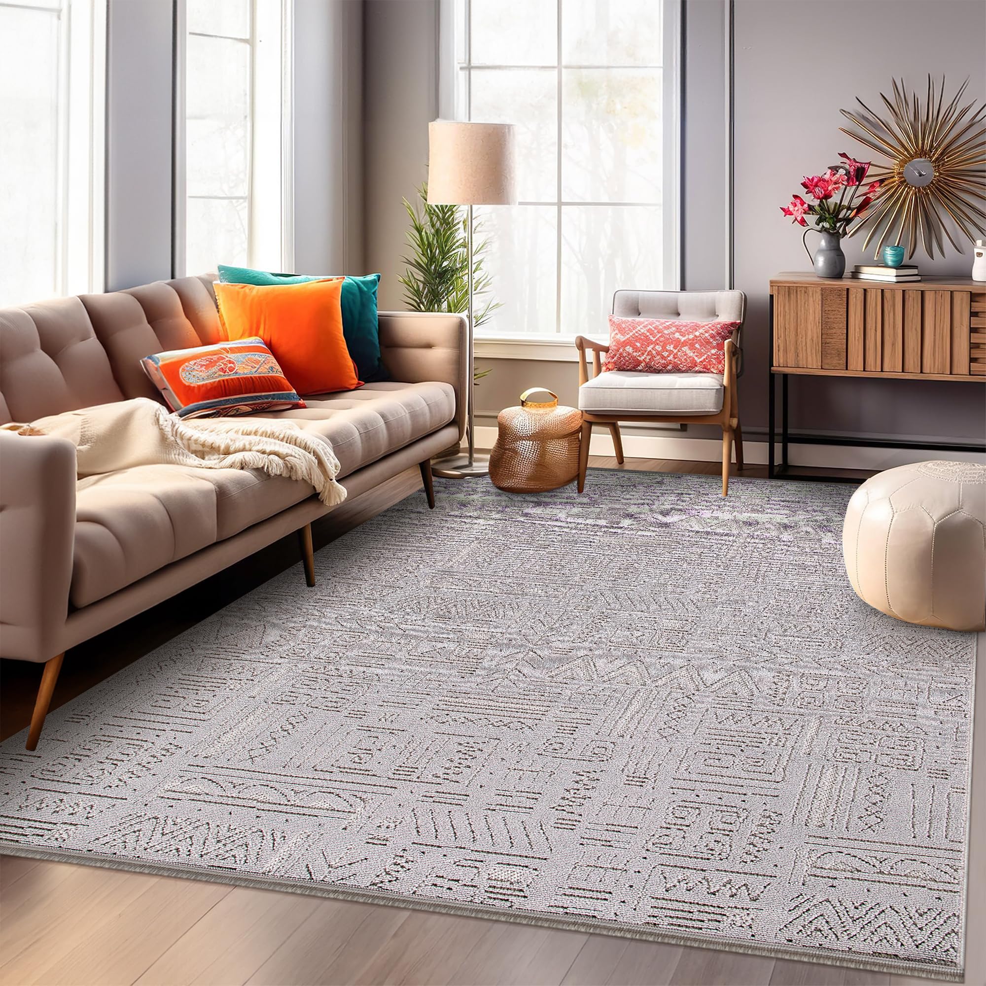 Modern Area Rug for Living Room β Durable, Non-Shedding Carpet for Bedroom, Kitchen & Hallway Rugs | Easy to Clean, Lightweight & Low Pile Design (GRAY, 120X180)