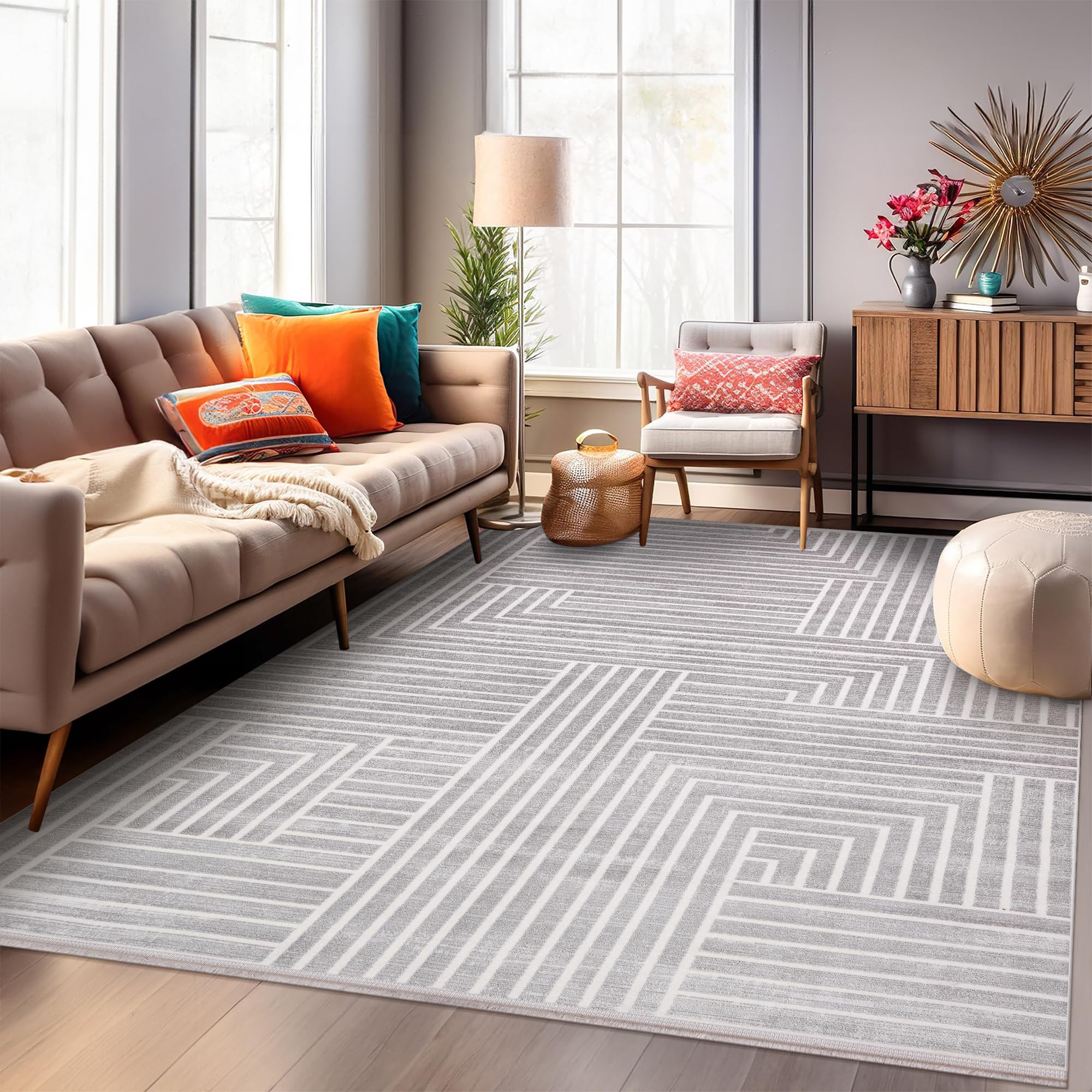 Area Rug for Living Room β Soft Plush Area Rug, Modern Carpet for Bedroom & Home | Non-Shedding, Shed-Resistant Large Area Rugs for Living Room, Hallway & Office (LIGHT GRAY, 160X230)