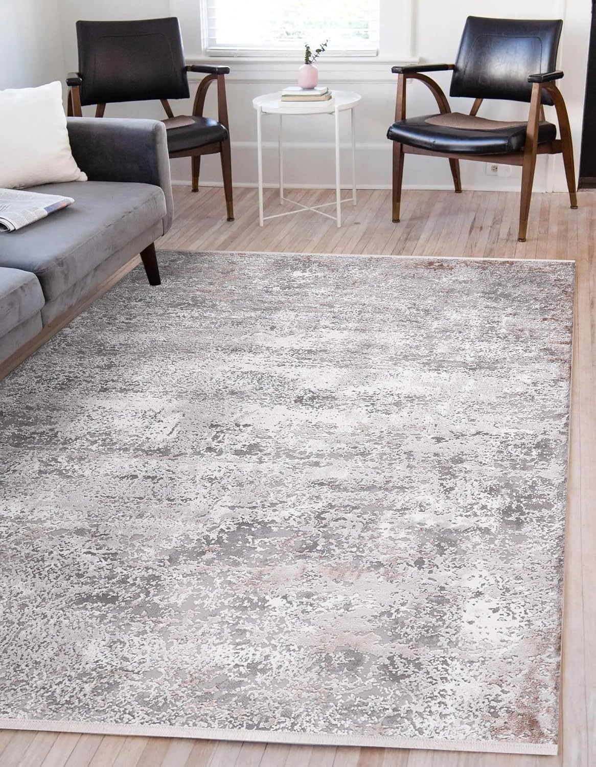 Luxe Area Rug for Living Room | Soft 8mm Pile, High-Density Wilton Woven Carpet | Fade Resistant, Luxury Geometric & Distressed Design for Bedroom, Hallway & Kitchen (ASH GRAY, 80X150)