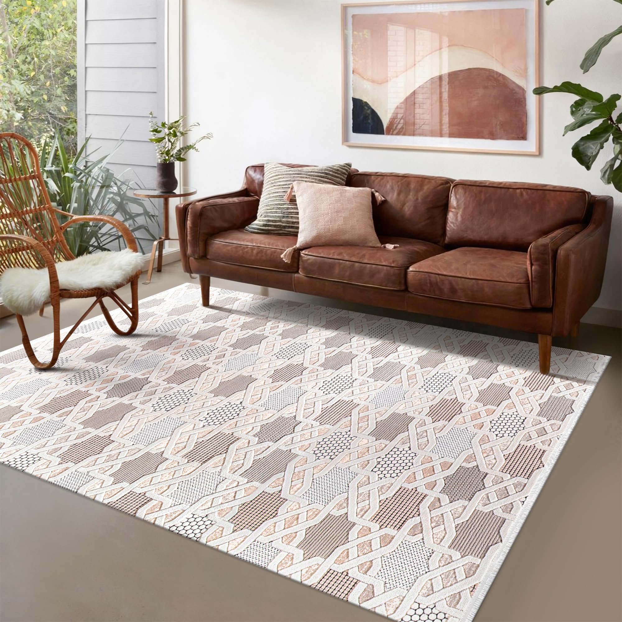 Area Rug for Living Room β Soft & Durable Carpet for Bedroom, Kitchen & Hallway β Easy to Clean, Pet & Kid Friendly Geometric Beige & Cream Rug (CREAM 2, 160X230)
