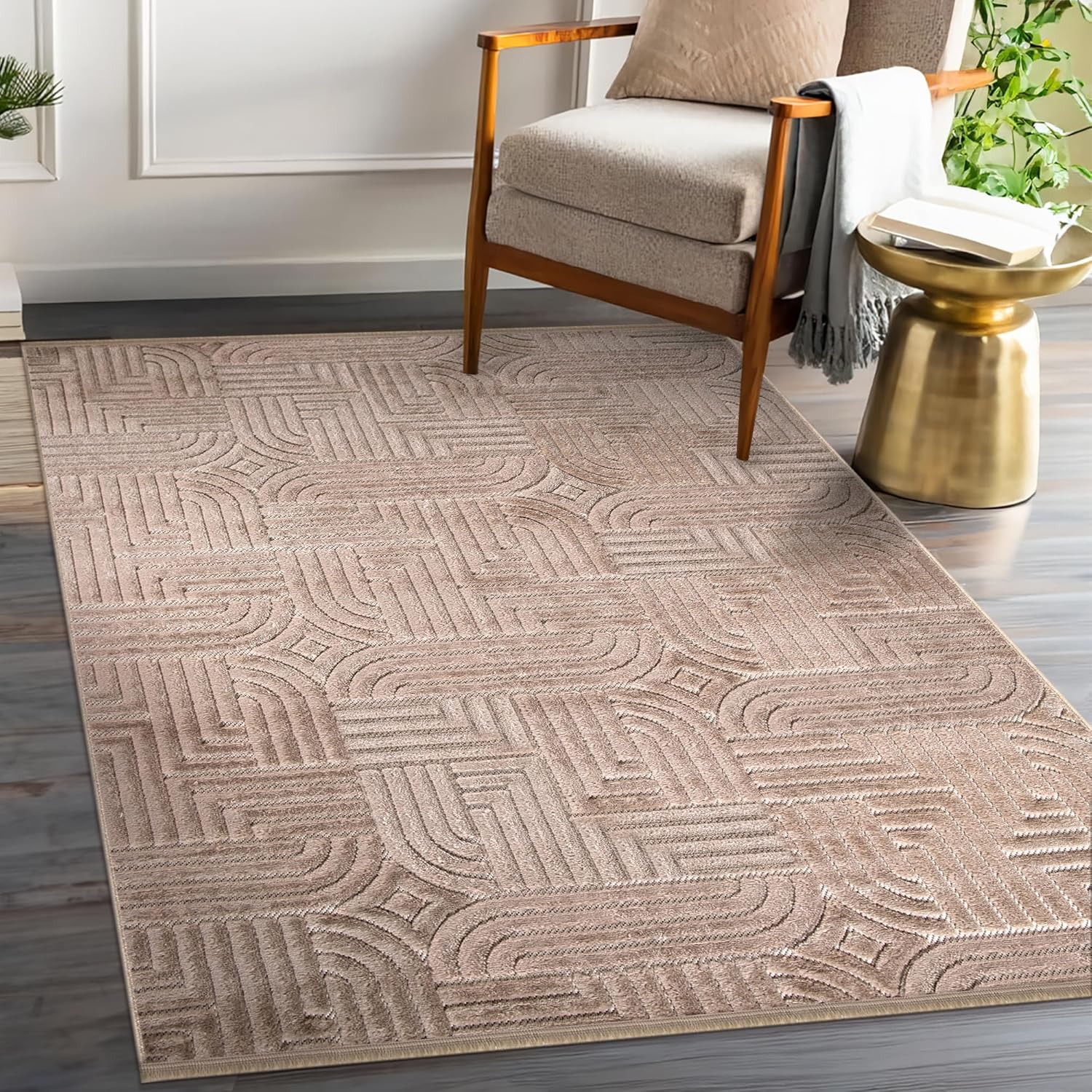 Area Rug for Living Room β Modern Textured Polypropylene Carpet | Non-Shedding, Medium Pile Geometric Rug for Bedroom, Dining Room & Home Decor (TAUPE, 120X180)