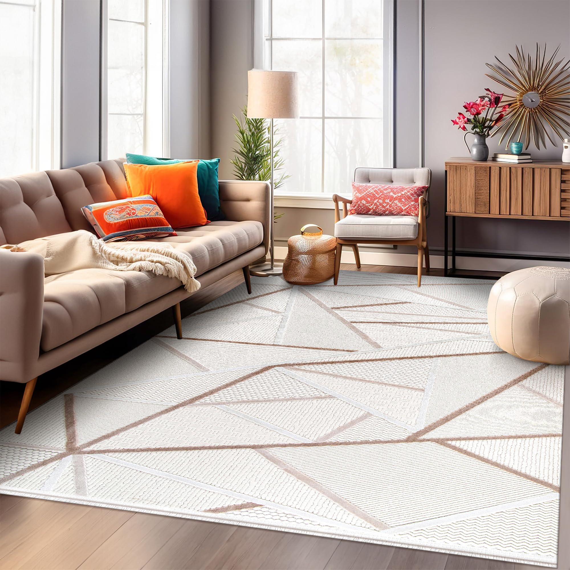 Area Rug for Living Room β Soft & Durable Carpet for Bedroom, Kitchen & Hallway β Easy to Clean, Pet & Kid Friendly Geometric Beige & Cream Rug (CREAM 2, 160X230)