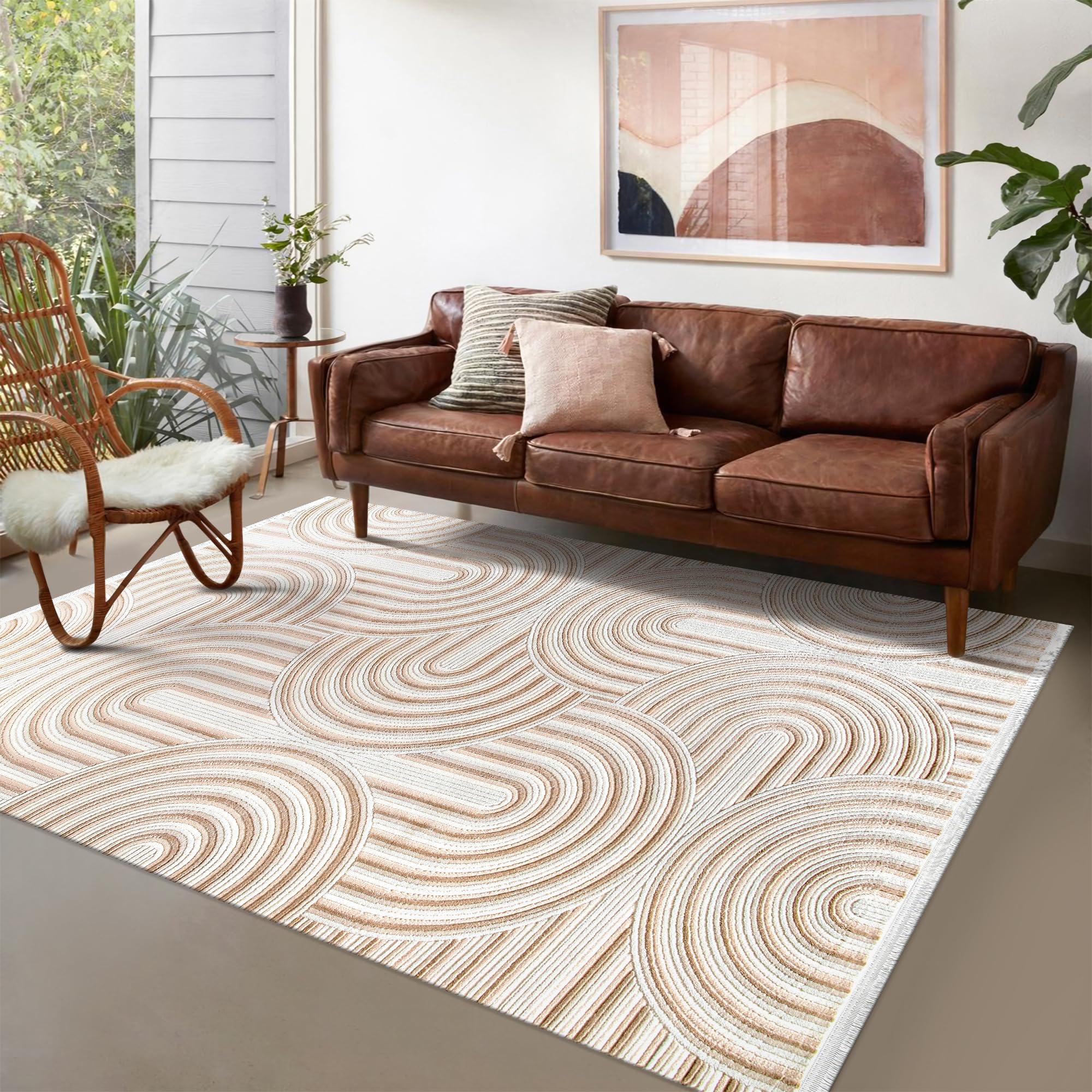 Area Rug for Living Room β Soft & Durable Carpet for Bedroom, Kitchen & Hallway β Easy to Clean, Pet & Kid Friendly Geometric Beige & Cream Rug (CREAM 2, 160X230)